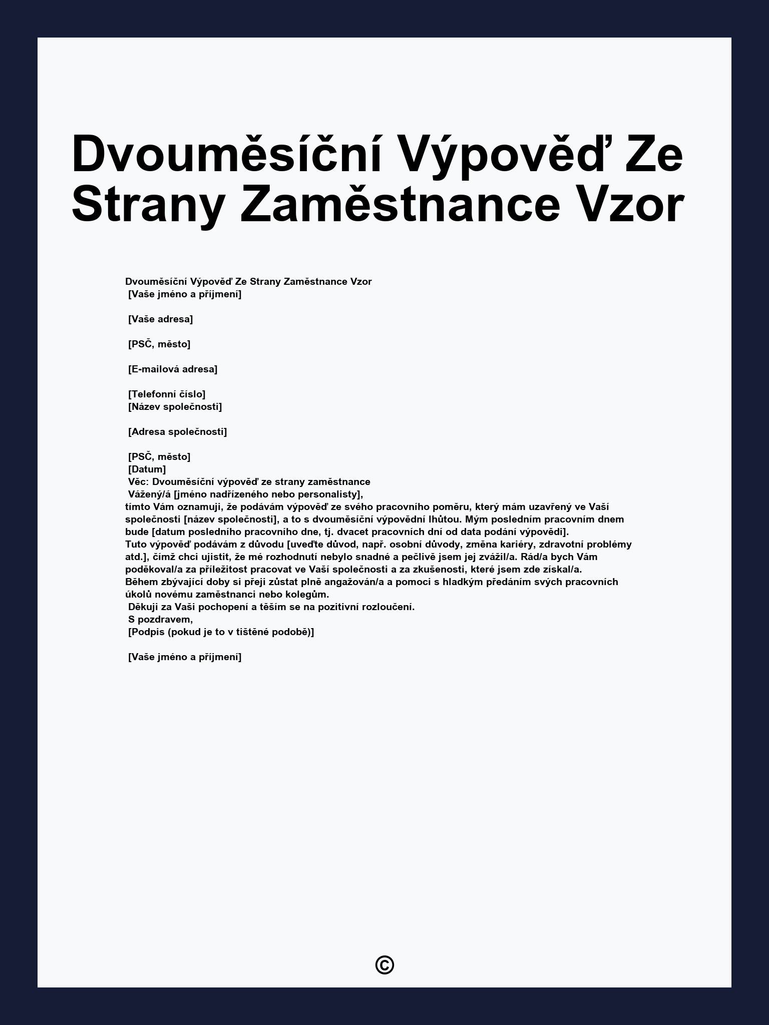 Dvouměsíční Výpověď Ze Strany Zaměstnance Vzor
