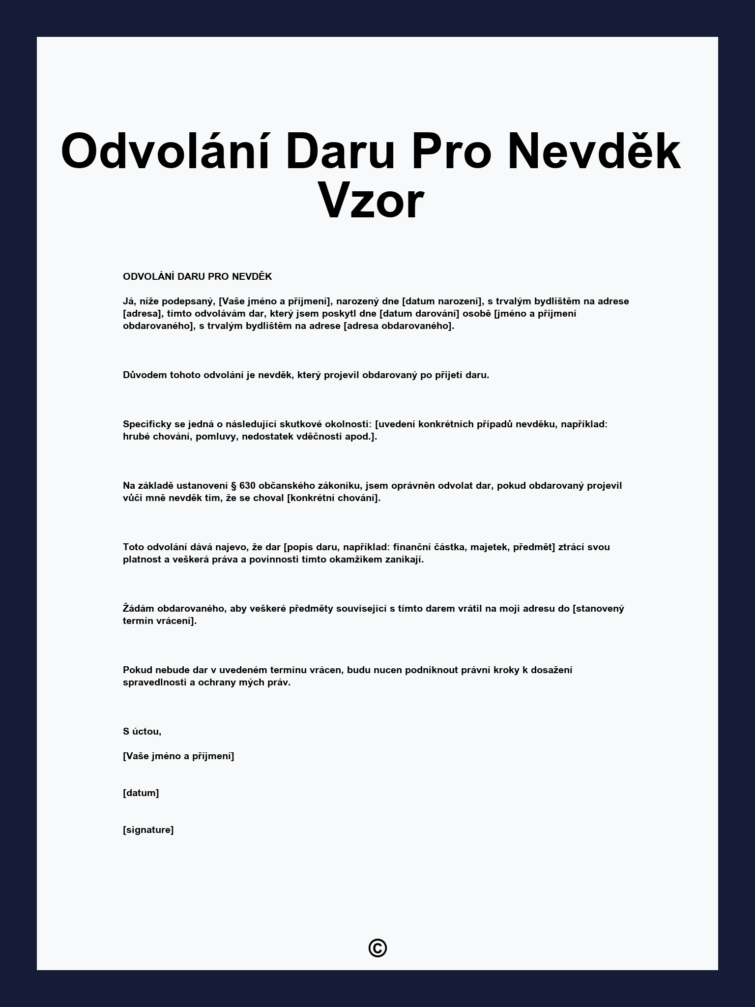 Odvolání Daru Pro Nevděk Vzor