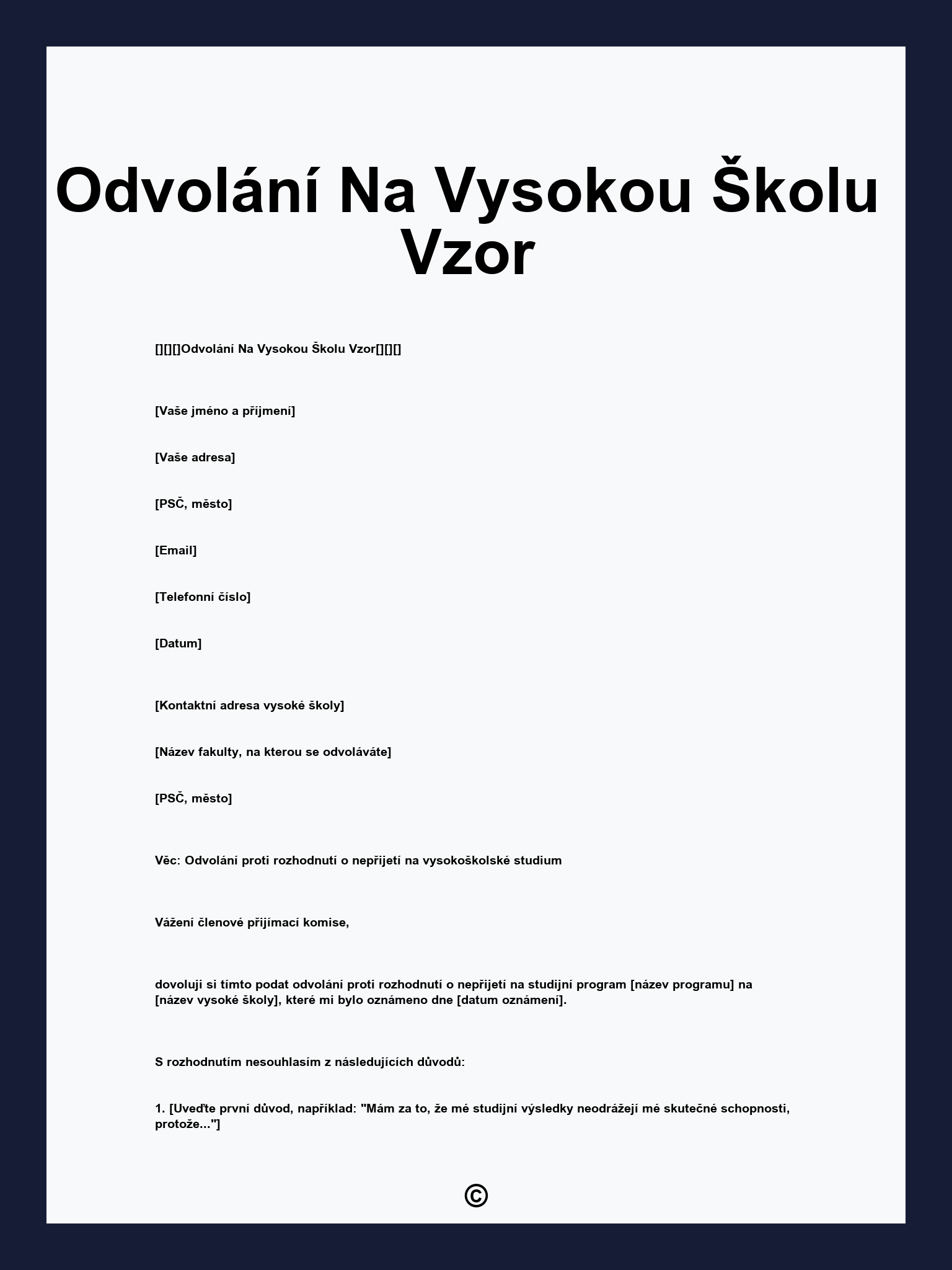 Odvolání Na Vysokou Školu Vzor