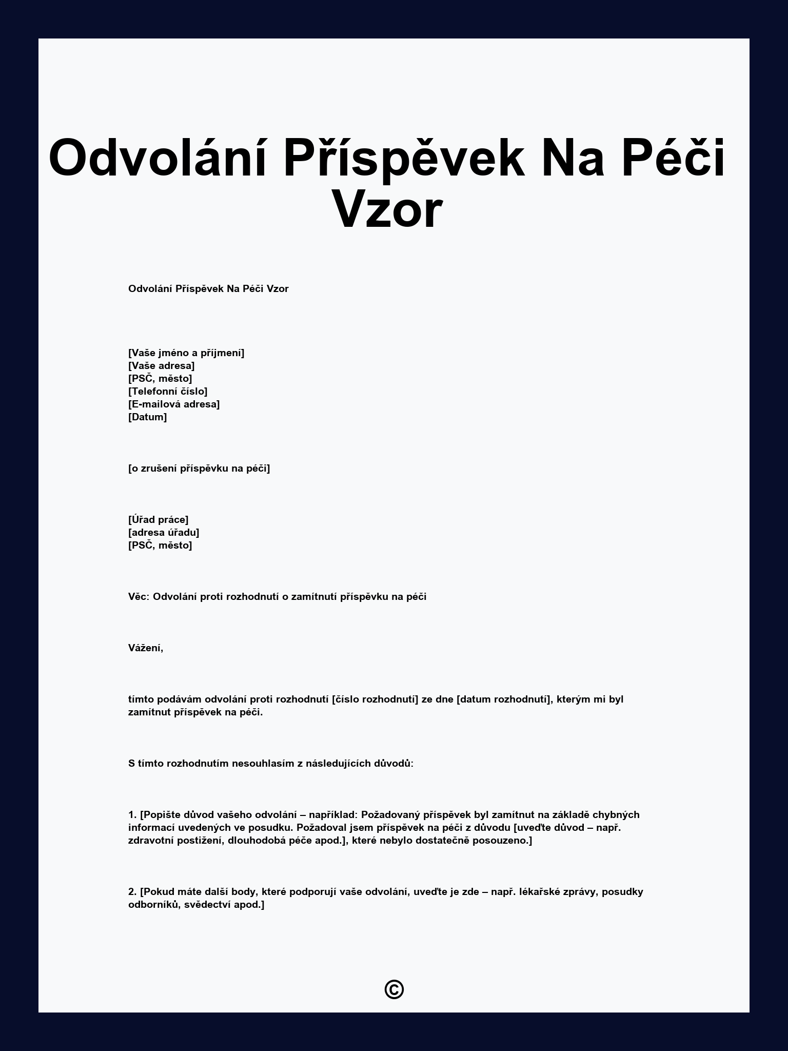 Odvolání Příspěvek Na Péči Vzor