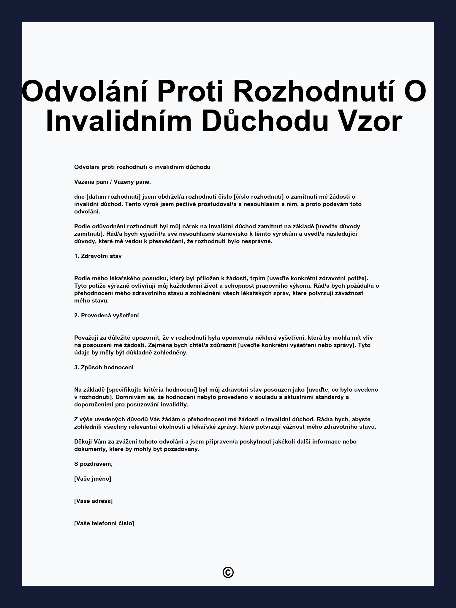 Odvolání Proti Rozhodnutí O Invalidním Důchodu Vzor