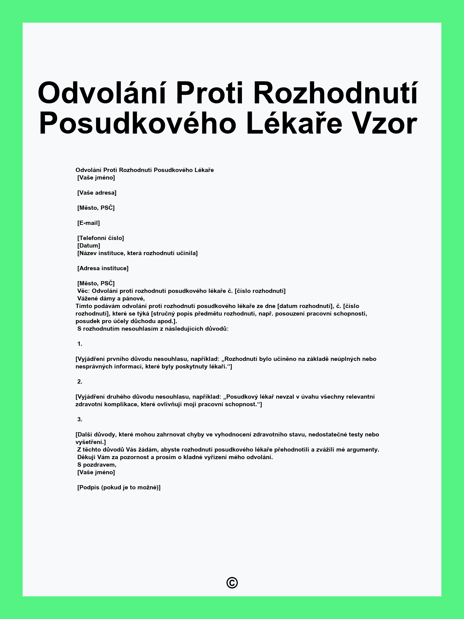Odvolání Proti Rozhodnutí Posudkového Lékaře Vzor