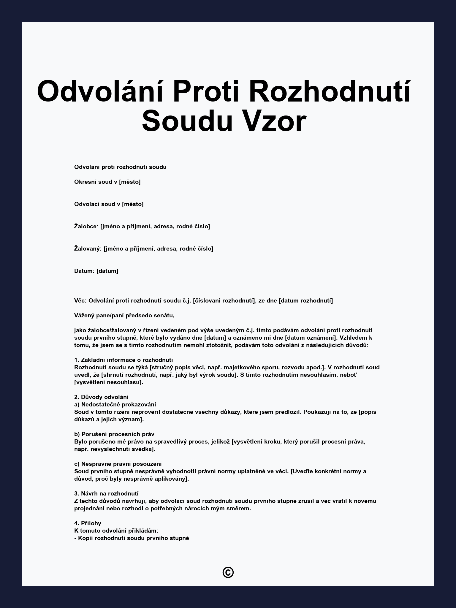 Odvolání Proti Rozhodnutí Soudu Vzor