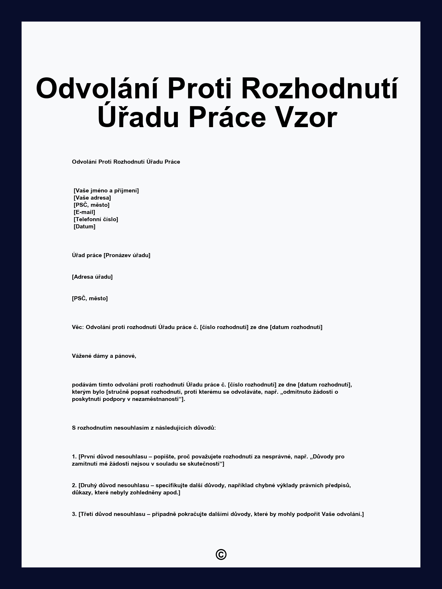 Odvolání Proti Rozhodnutí Úřadu Práce Vzor