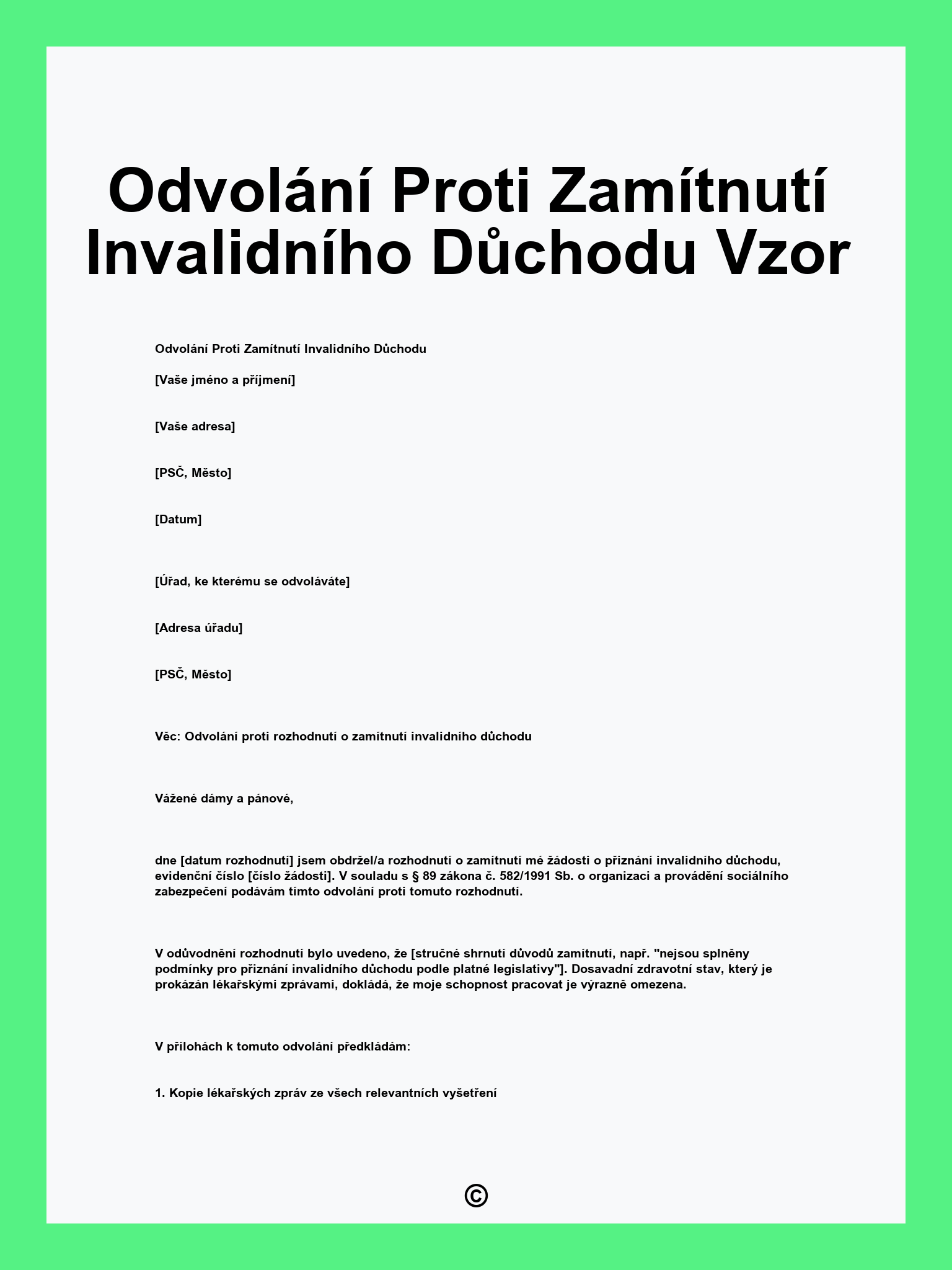 Odvolání Proti Zamítnutí Invalidního Důchodu Vzor