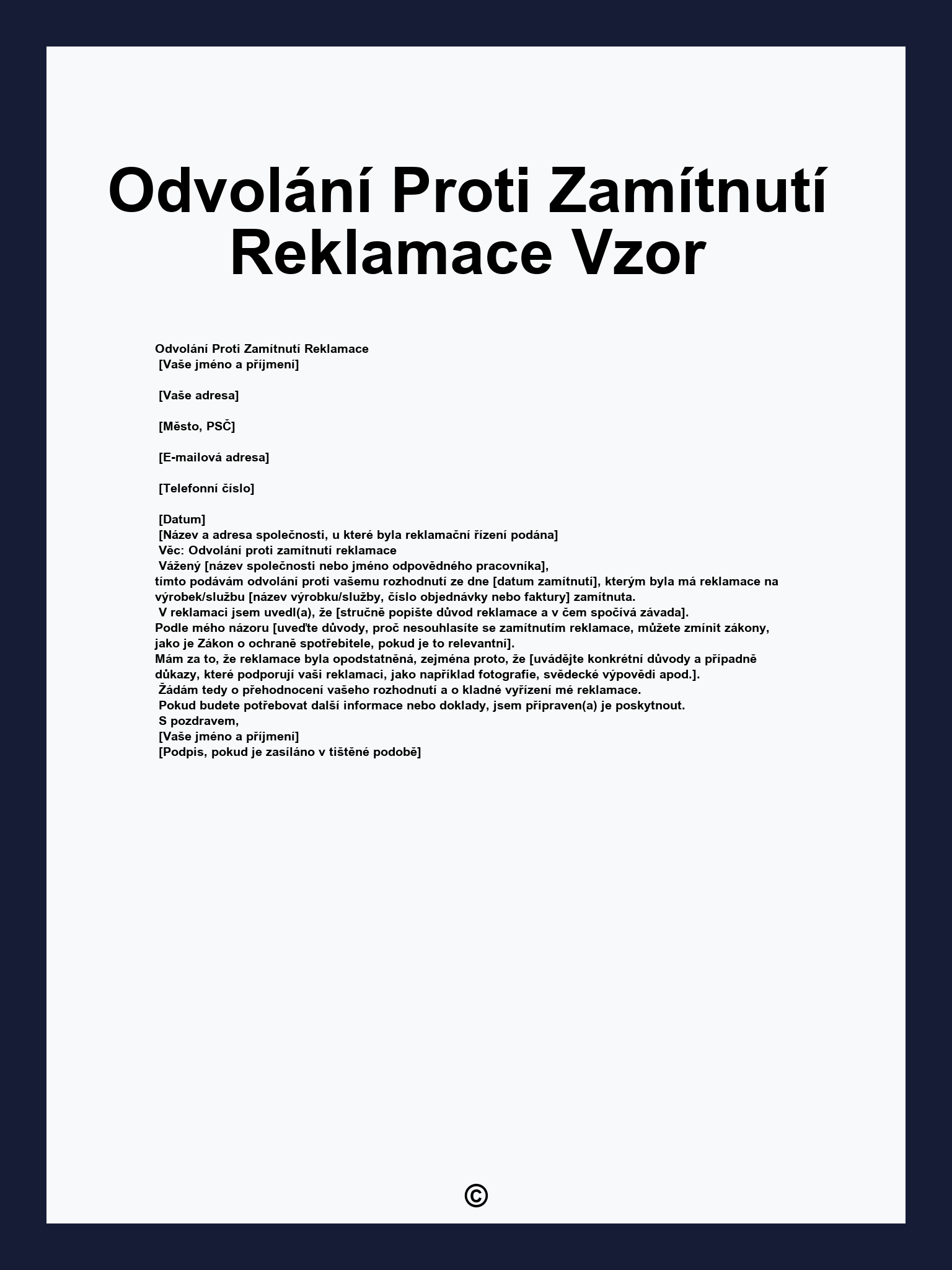 Odvolání Proti Zamítnutí Reklamace Vzor