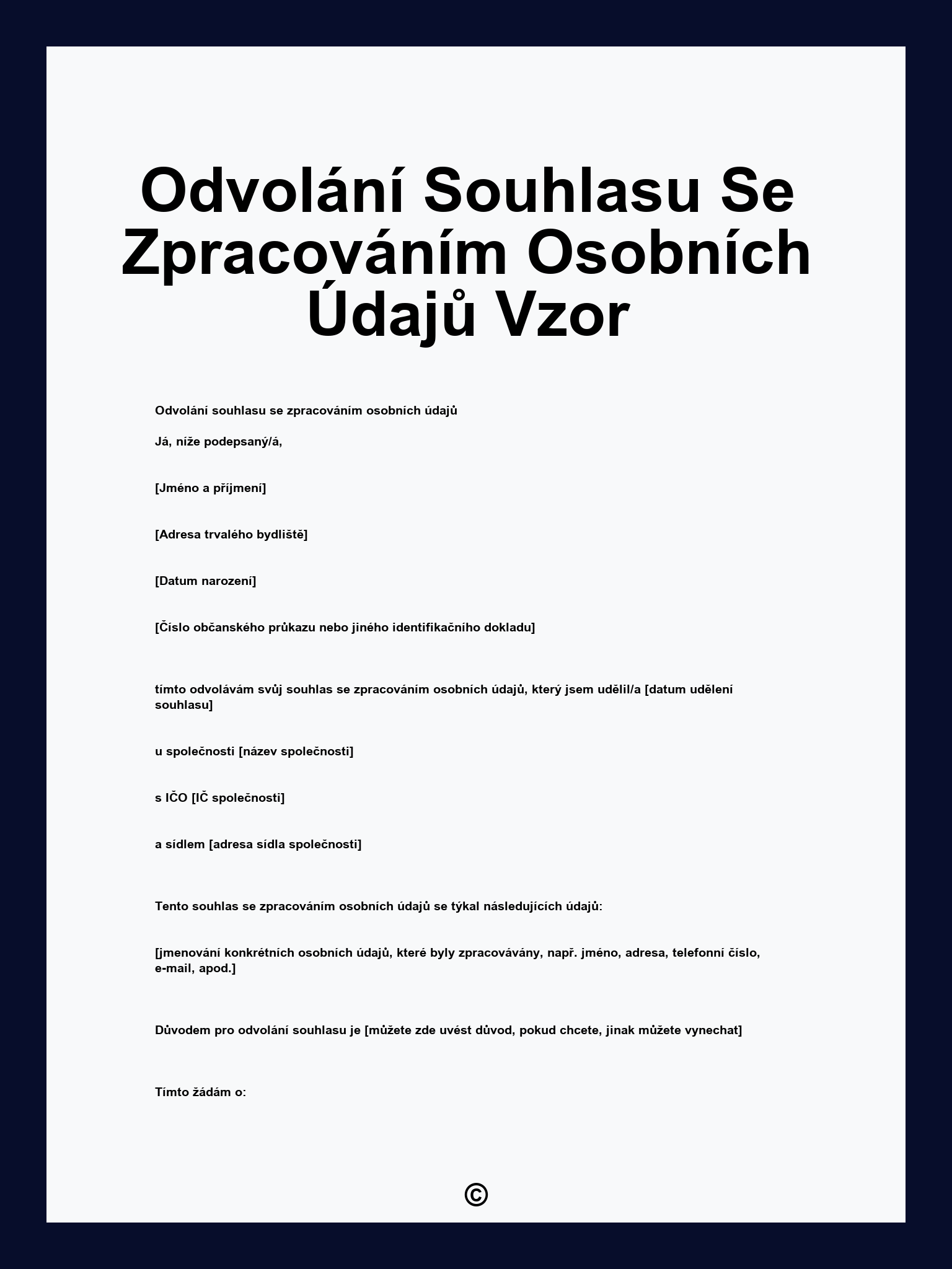 Odvolání Souhlasu Se Zpracováním Osobních Údajů Vzor