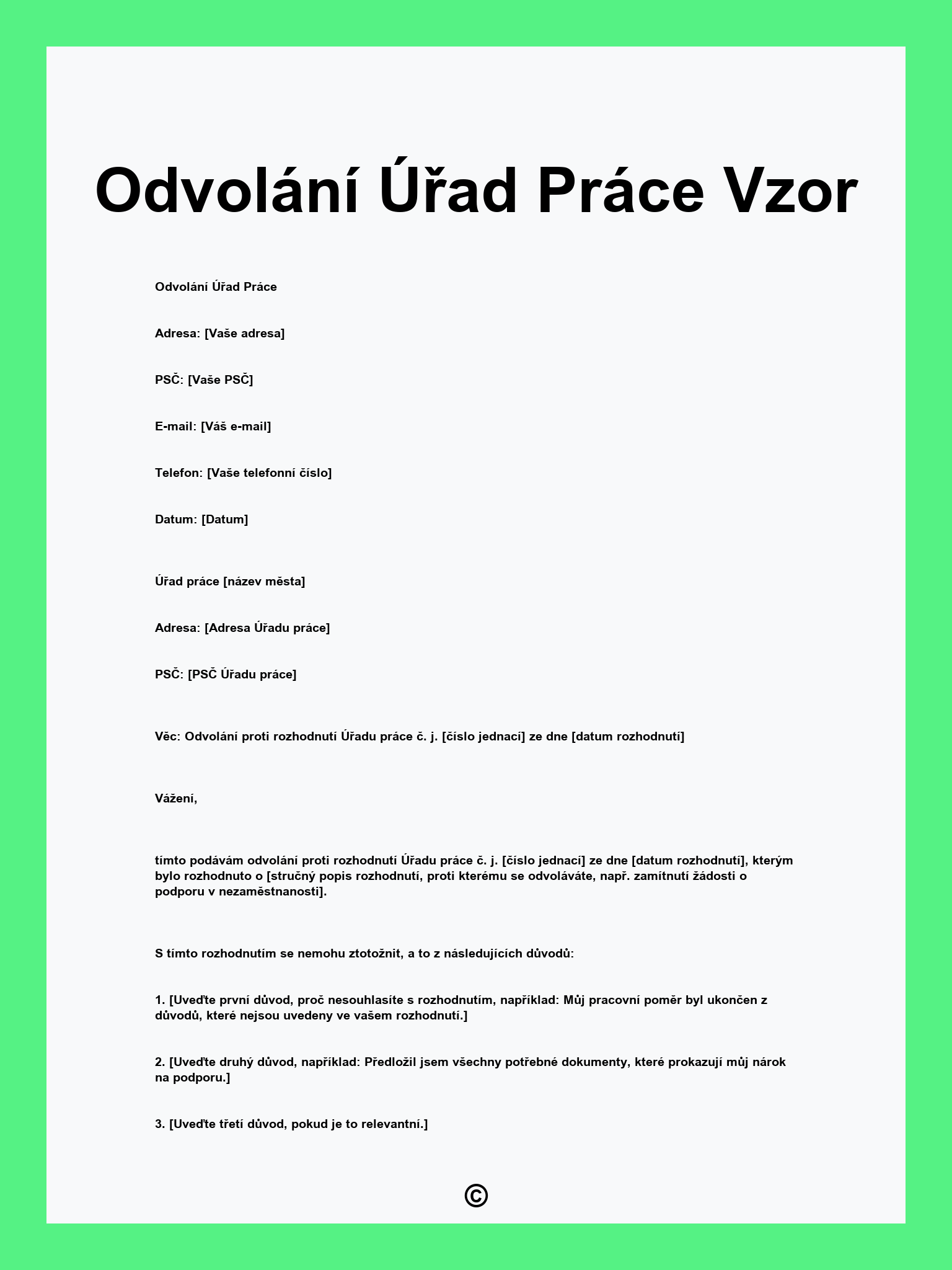 Odvolání Úřad Práce Vzor