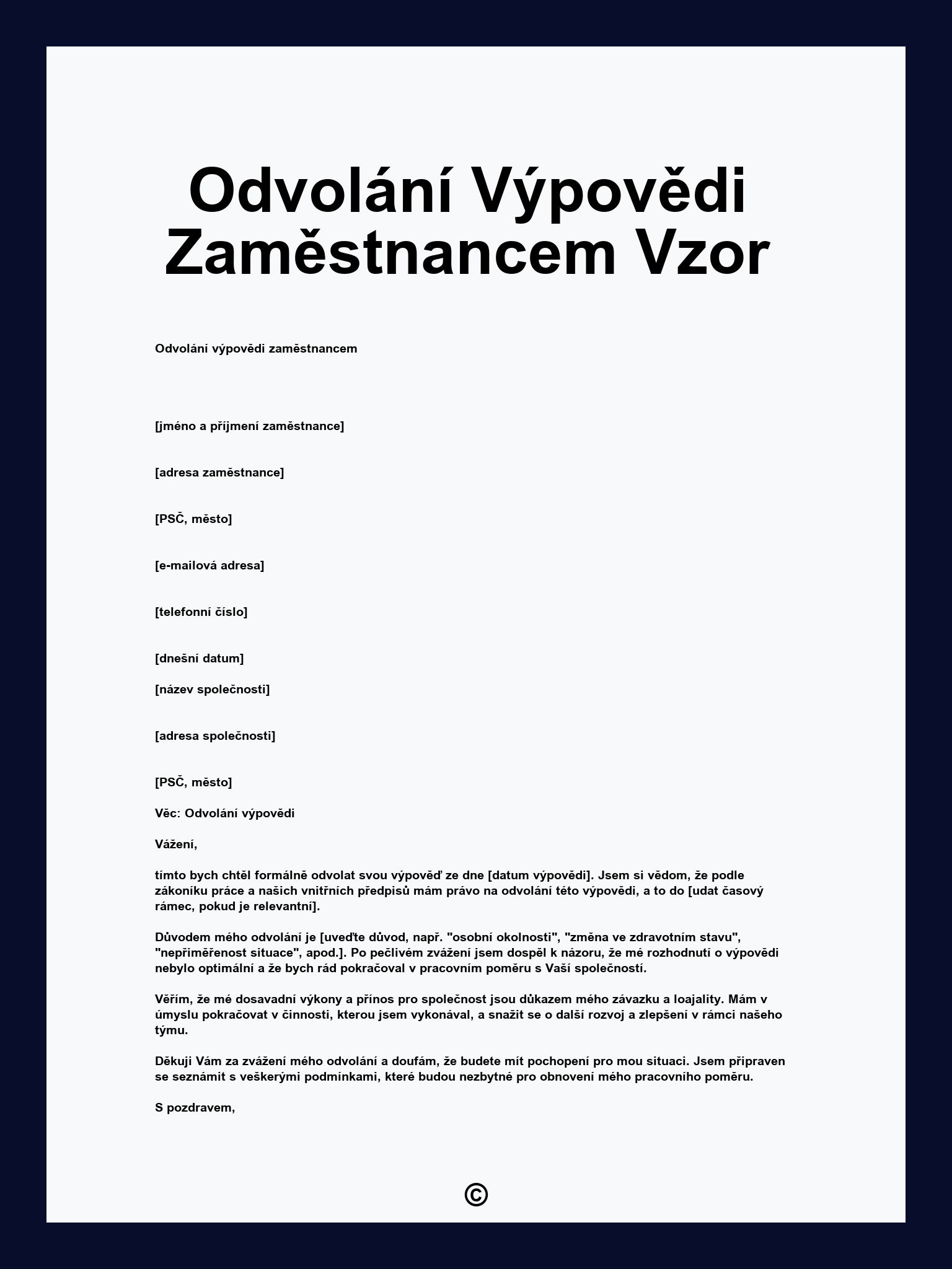Odvolání Výpovědi Zaměstnancem Vzor