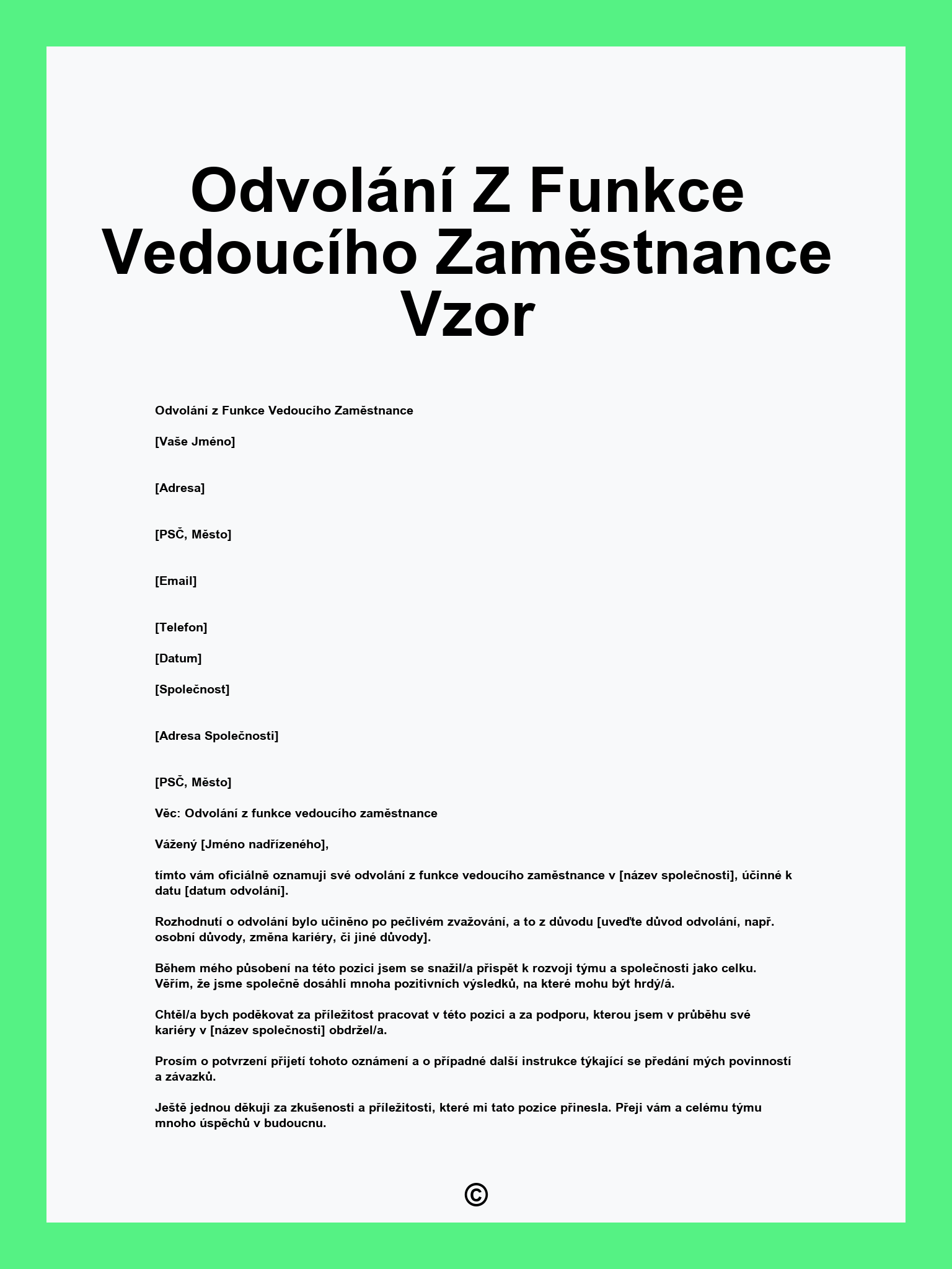 Odvolání Z Funkce Vedoucího Zaměstnance Vzor