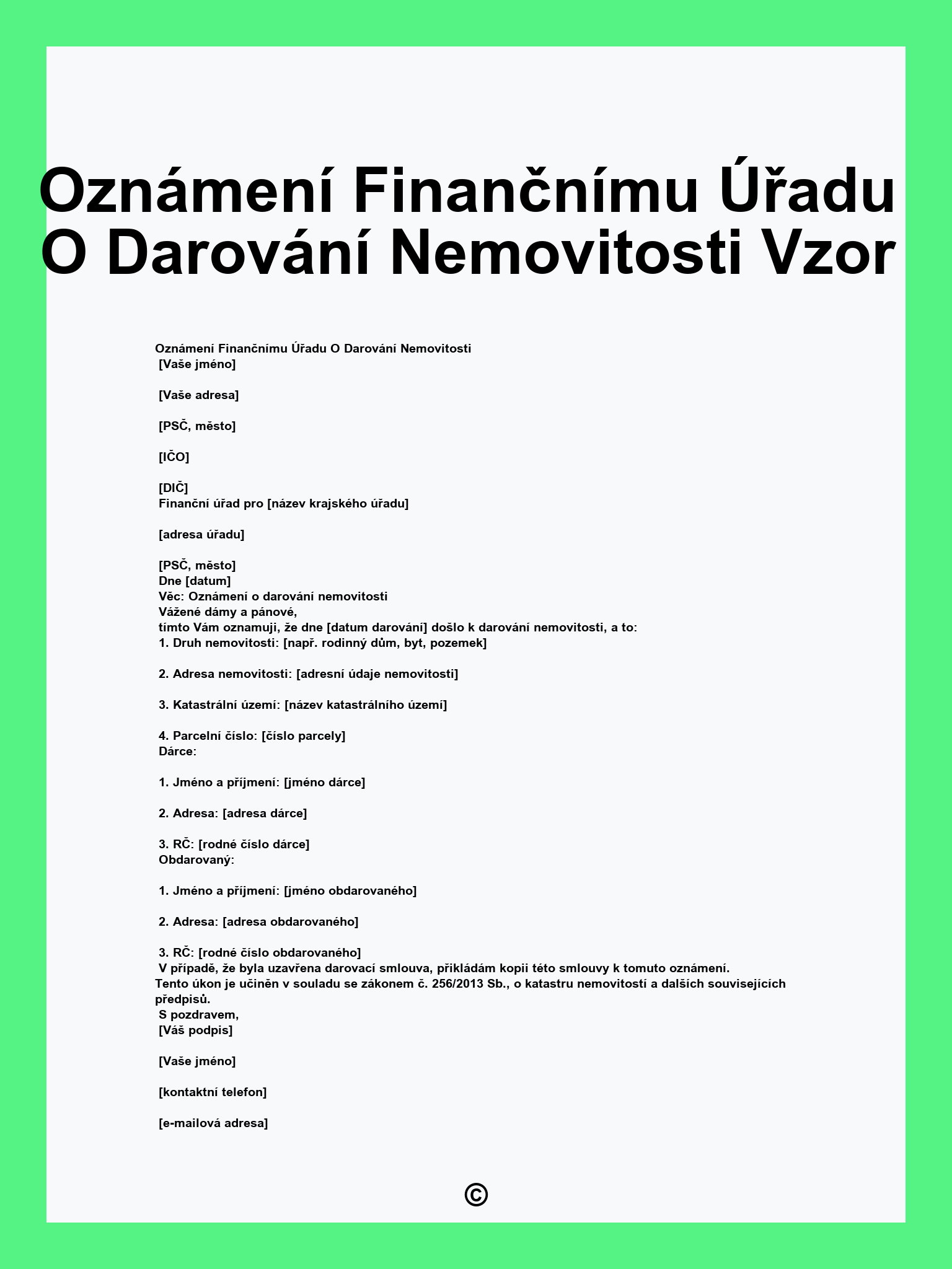 Oznámení Finančnímu Úřadu O Darování Nemovitosti Vzor