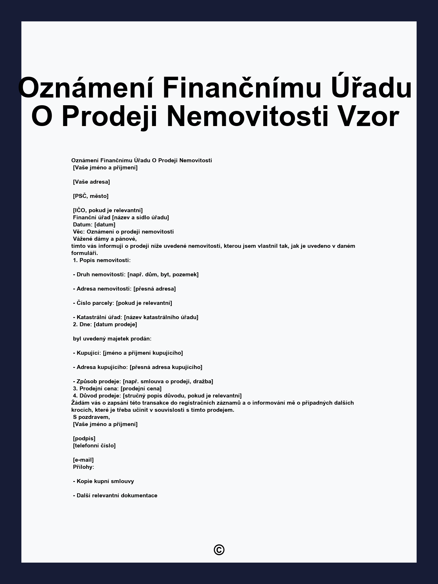 Oznámení Finančnímu Úřadu O Prodeji Nemovitosti Vzor