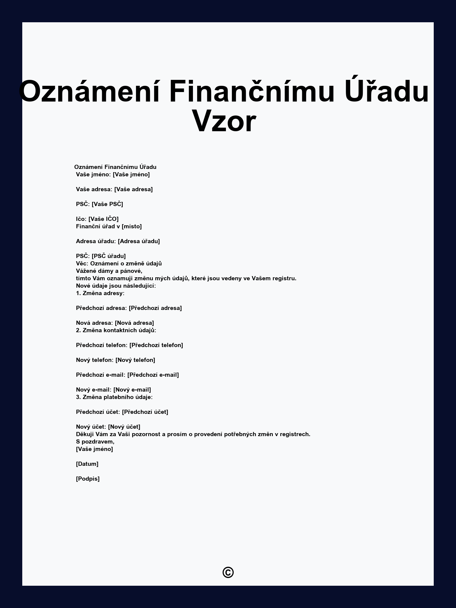 Oznámení Finančnímu Úřadu Vzor