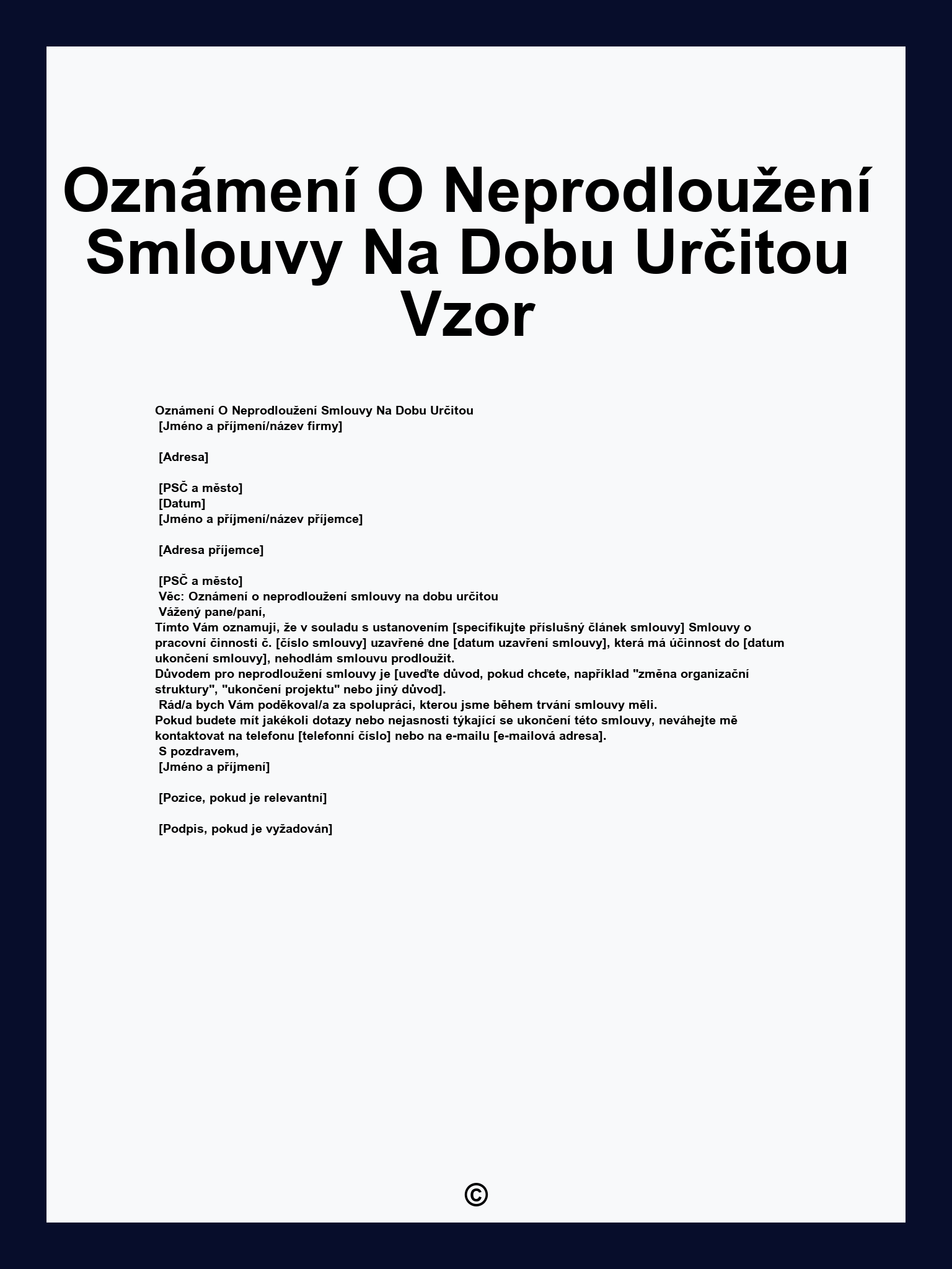 Oznámení O Neprodloužení Smlouvy Na Dobu Určitou Vzor