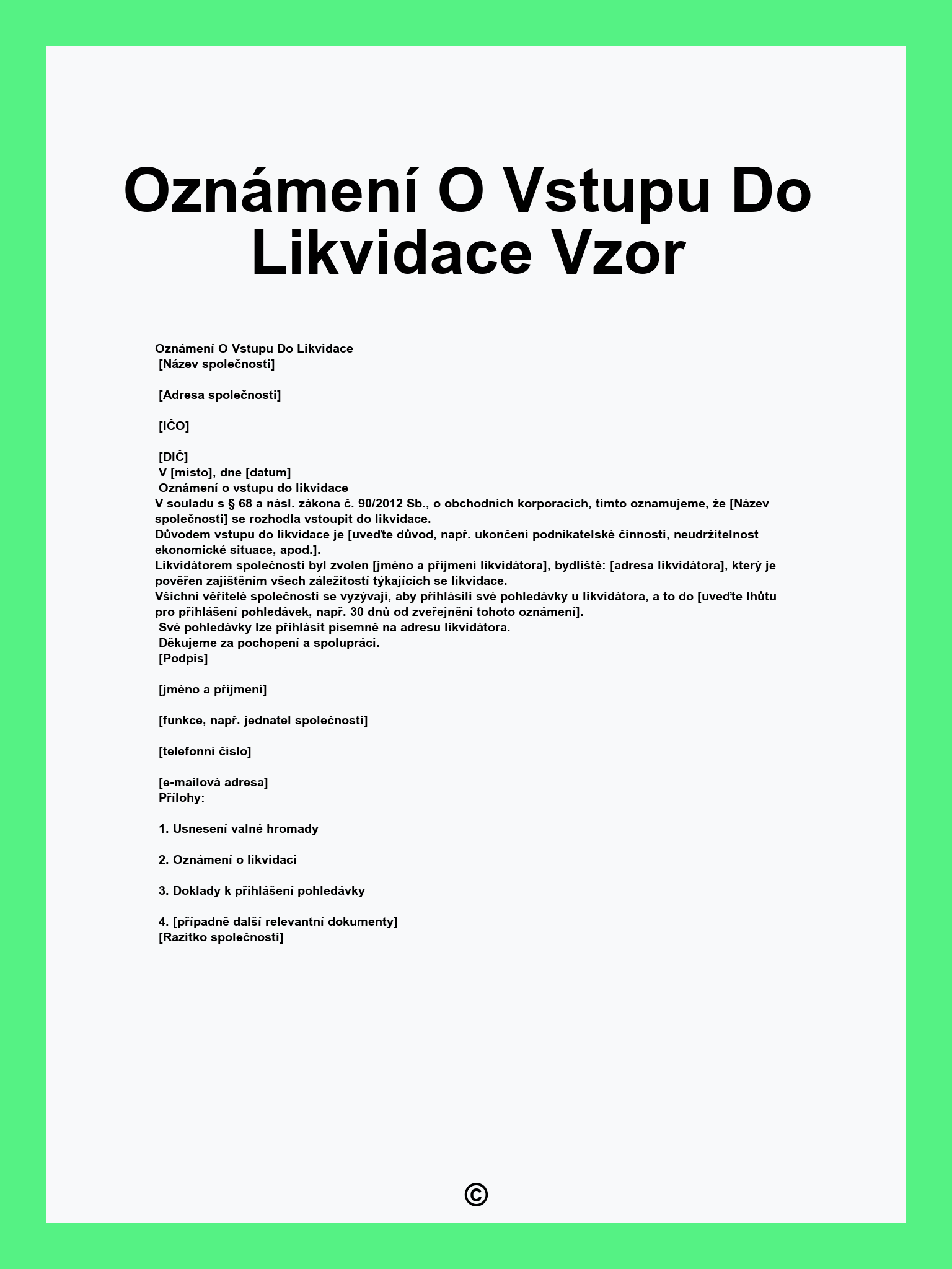 Oznámení O Vstupu Do Likvidace Vzor