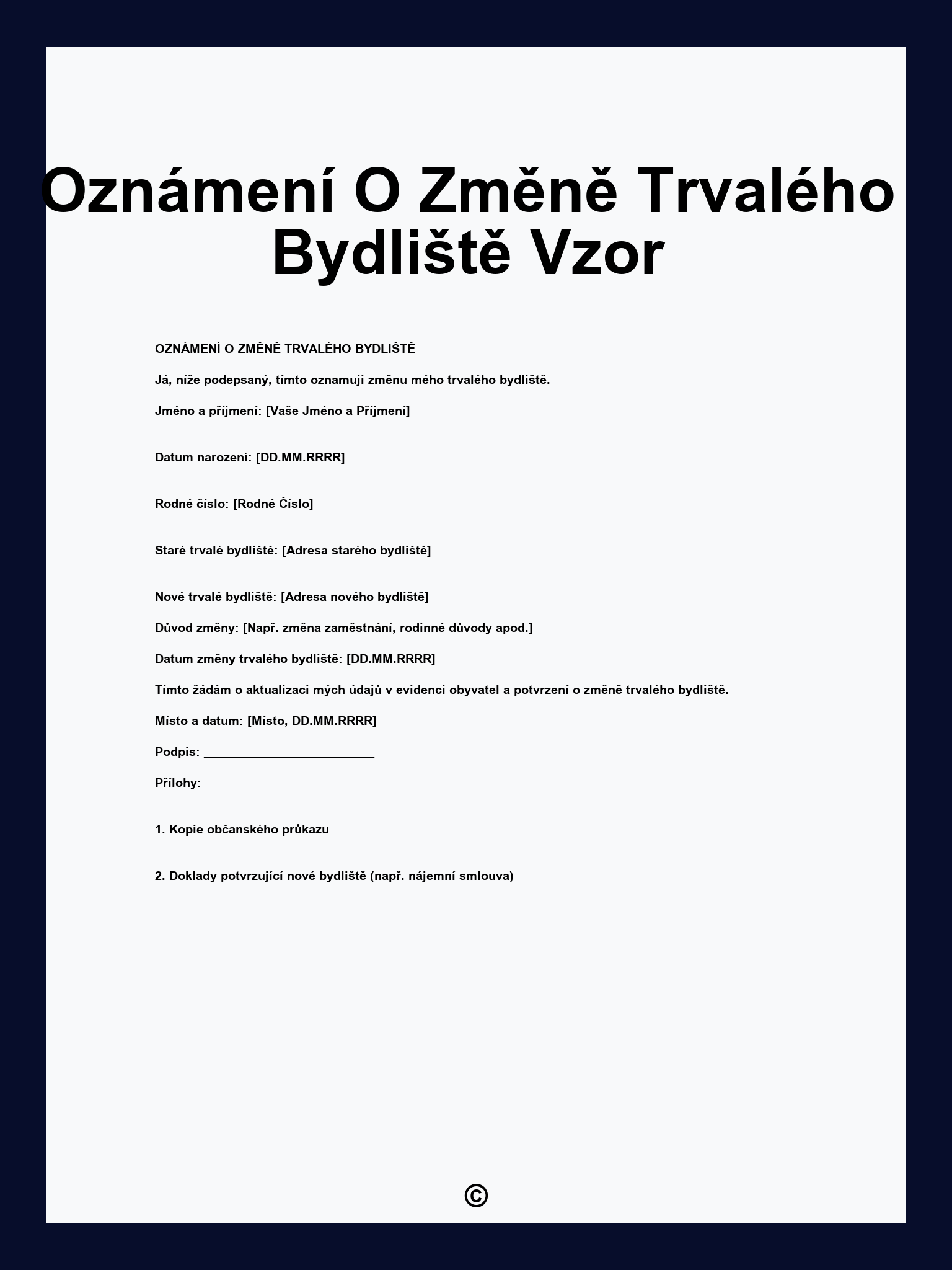 Oznámení O Změně Trvalého Bydliště Vzor