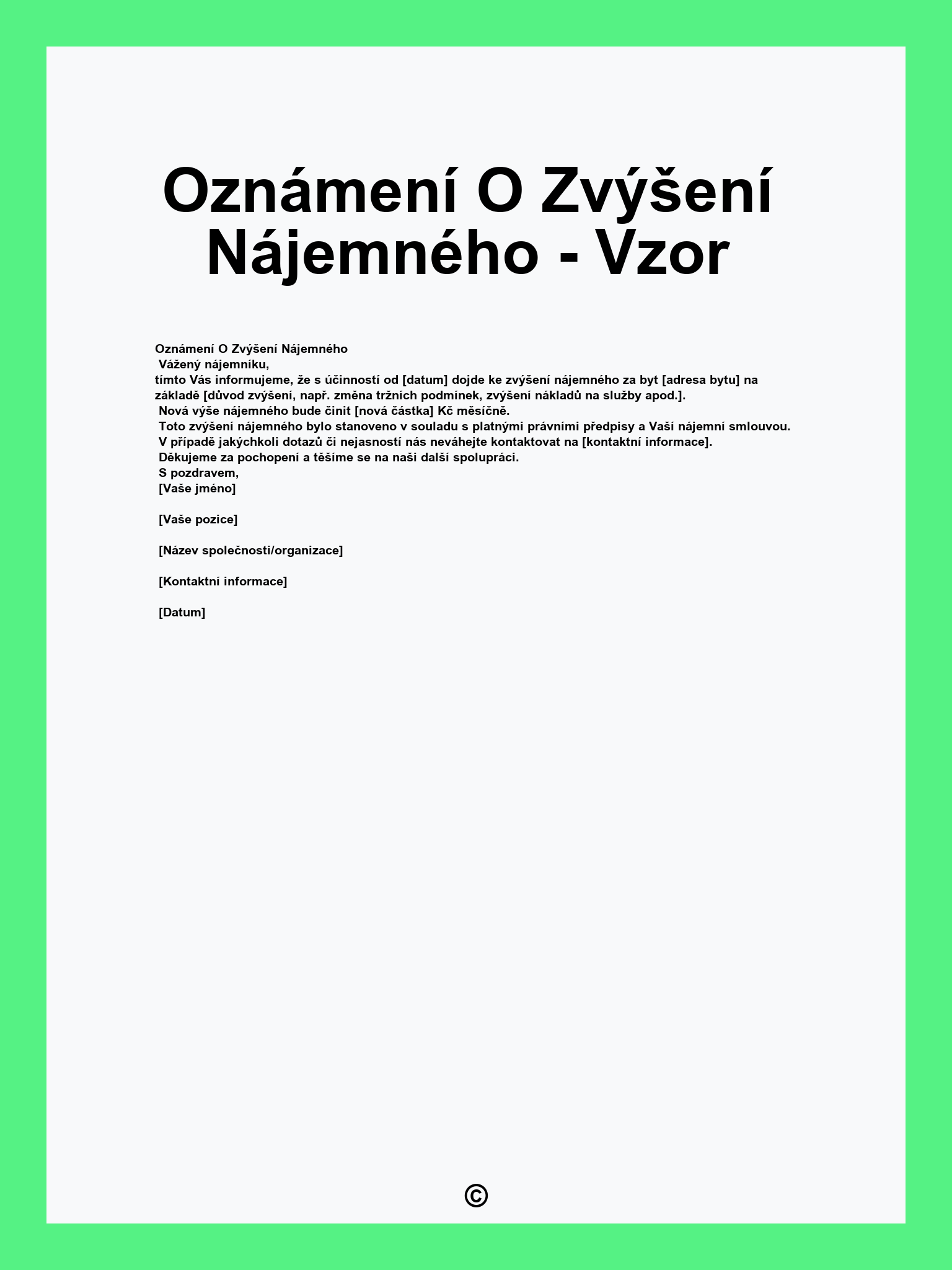 Oznámení O Zvýšení Nájemného - Vzor