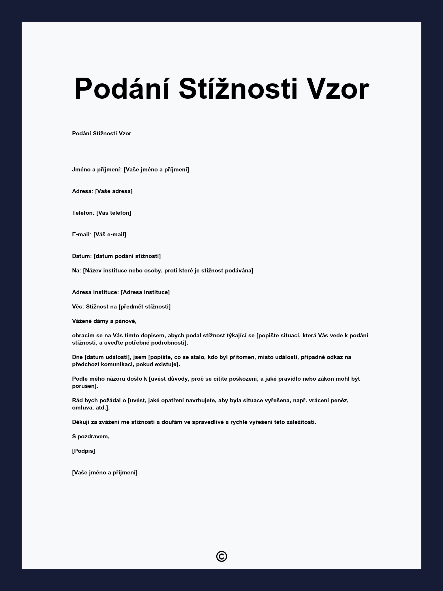 Podání Stížnosti Vzor