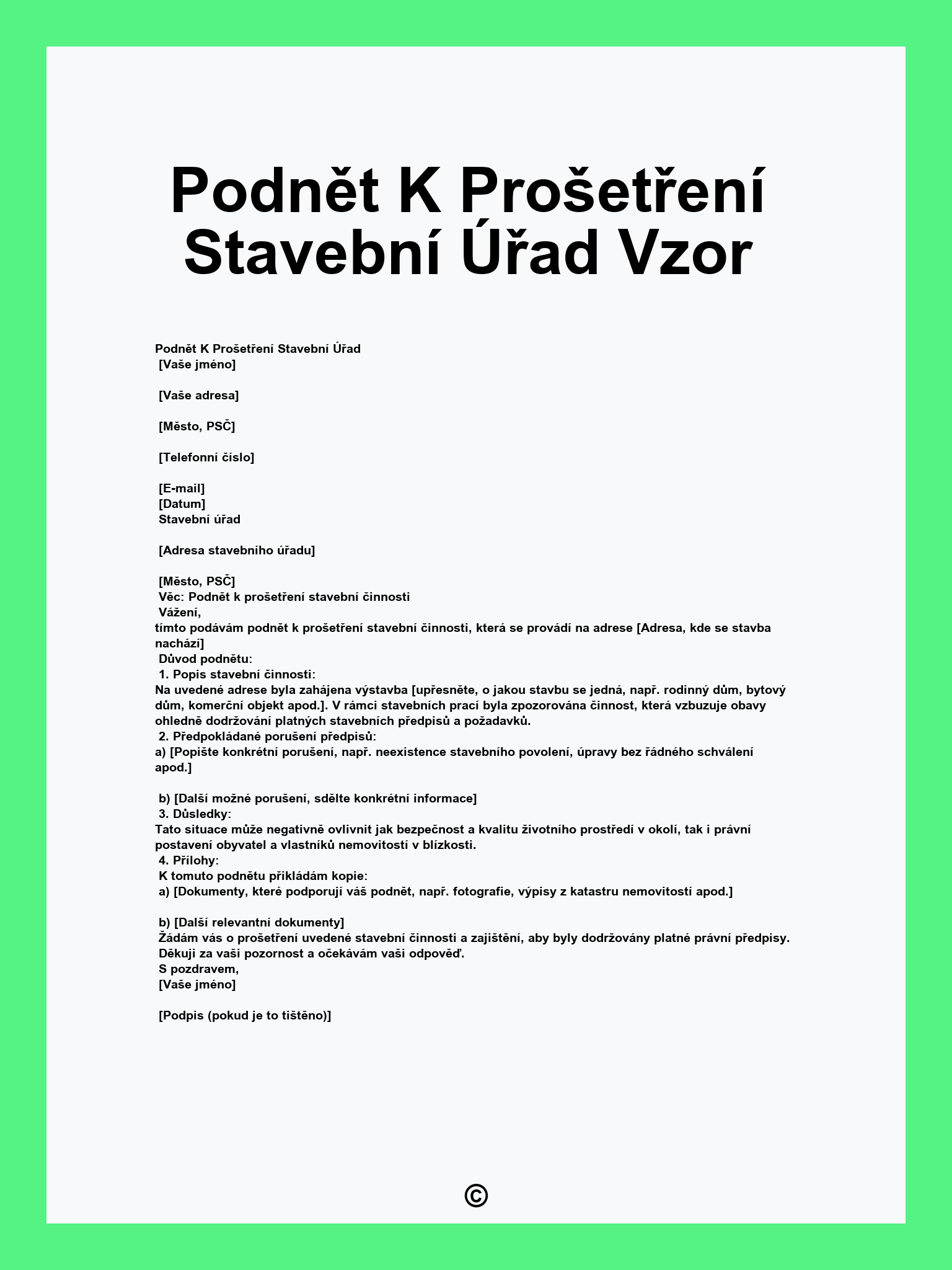 Podnět K Prošetření Stavební Úřad Vzor