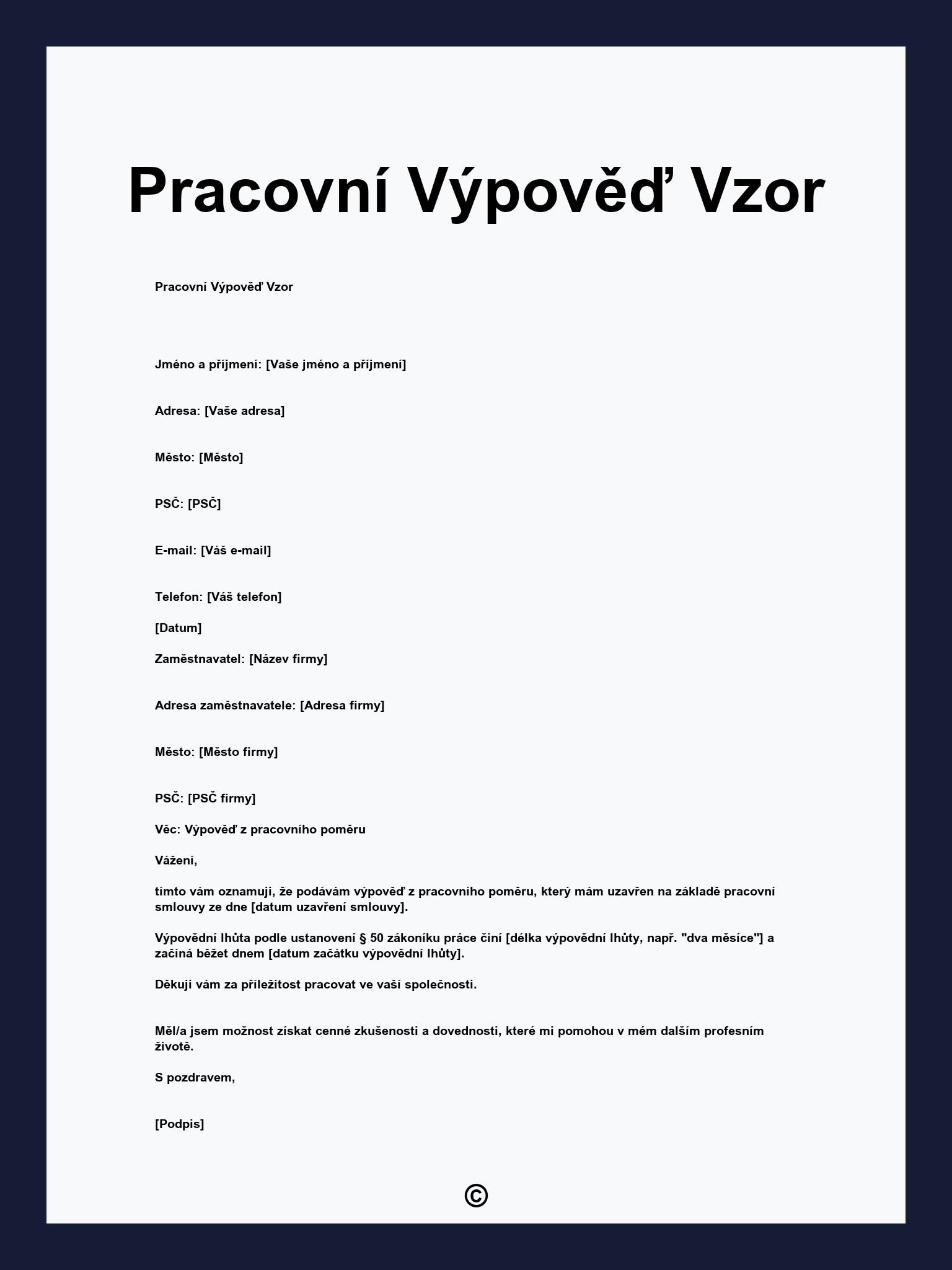 Pracovní Výpověď Vzor