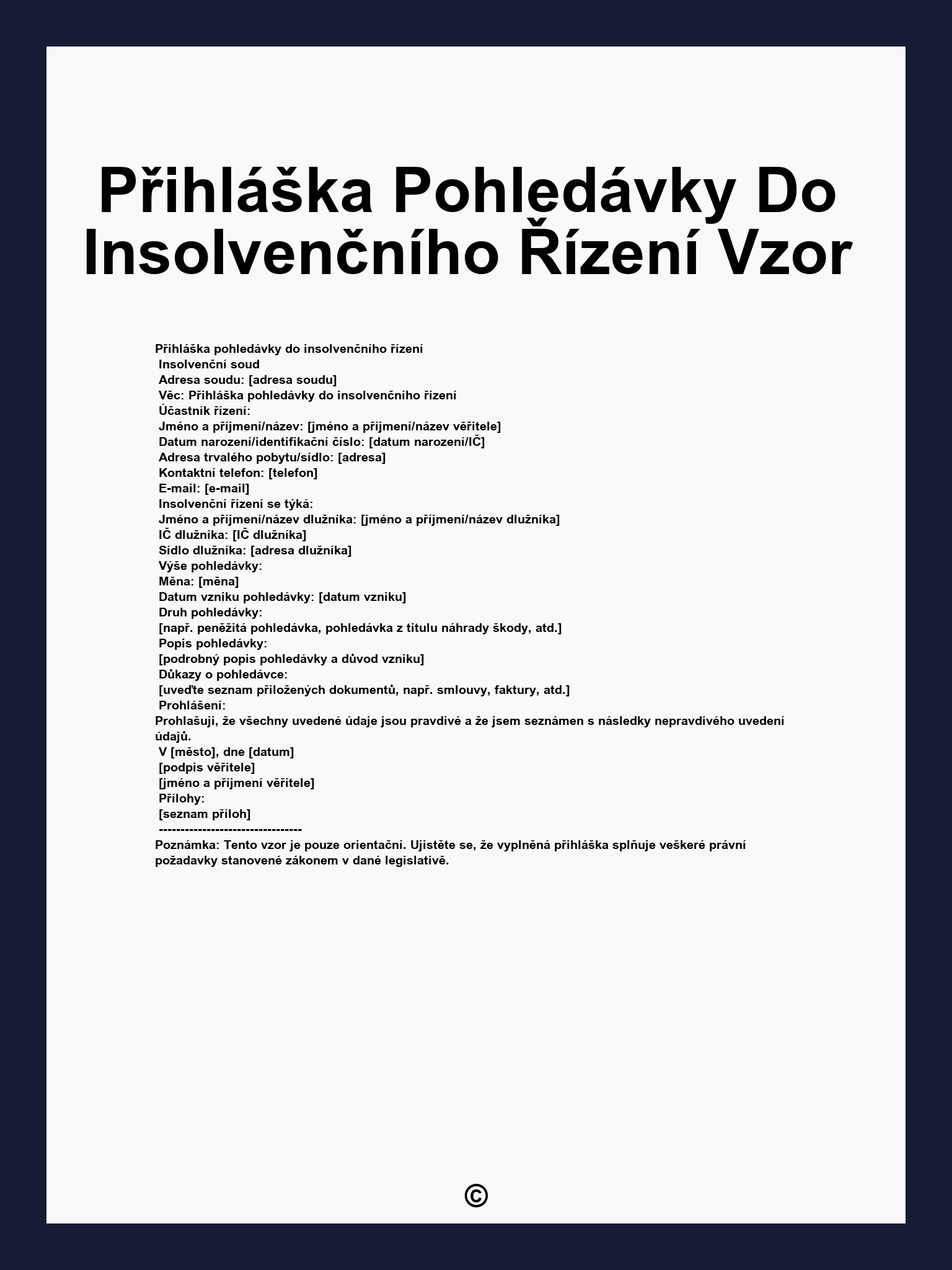 Přihláška Pohledávky Do Insolvenčního Řízení Vzor