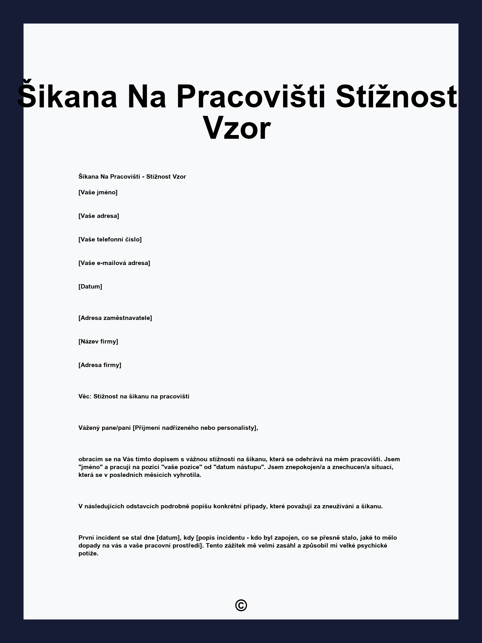 Šikana Na Pracovišti Stížnost Vzor