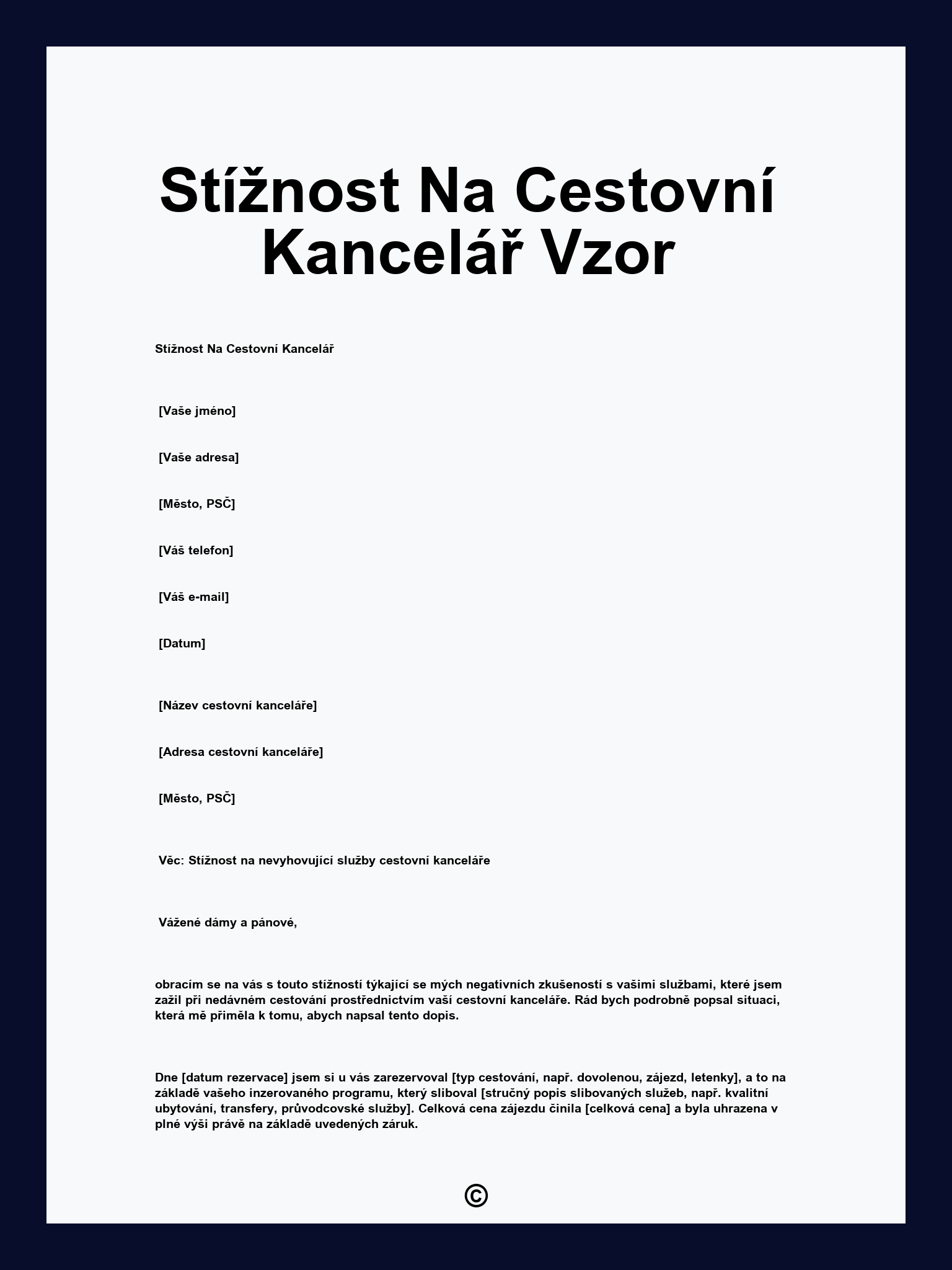 Stížnost Na Cestovní Kancelář Vzor