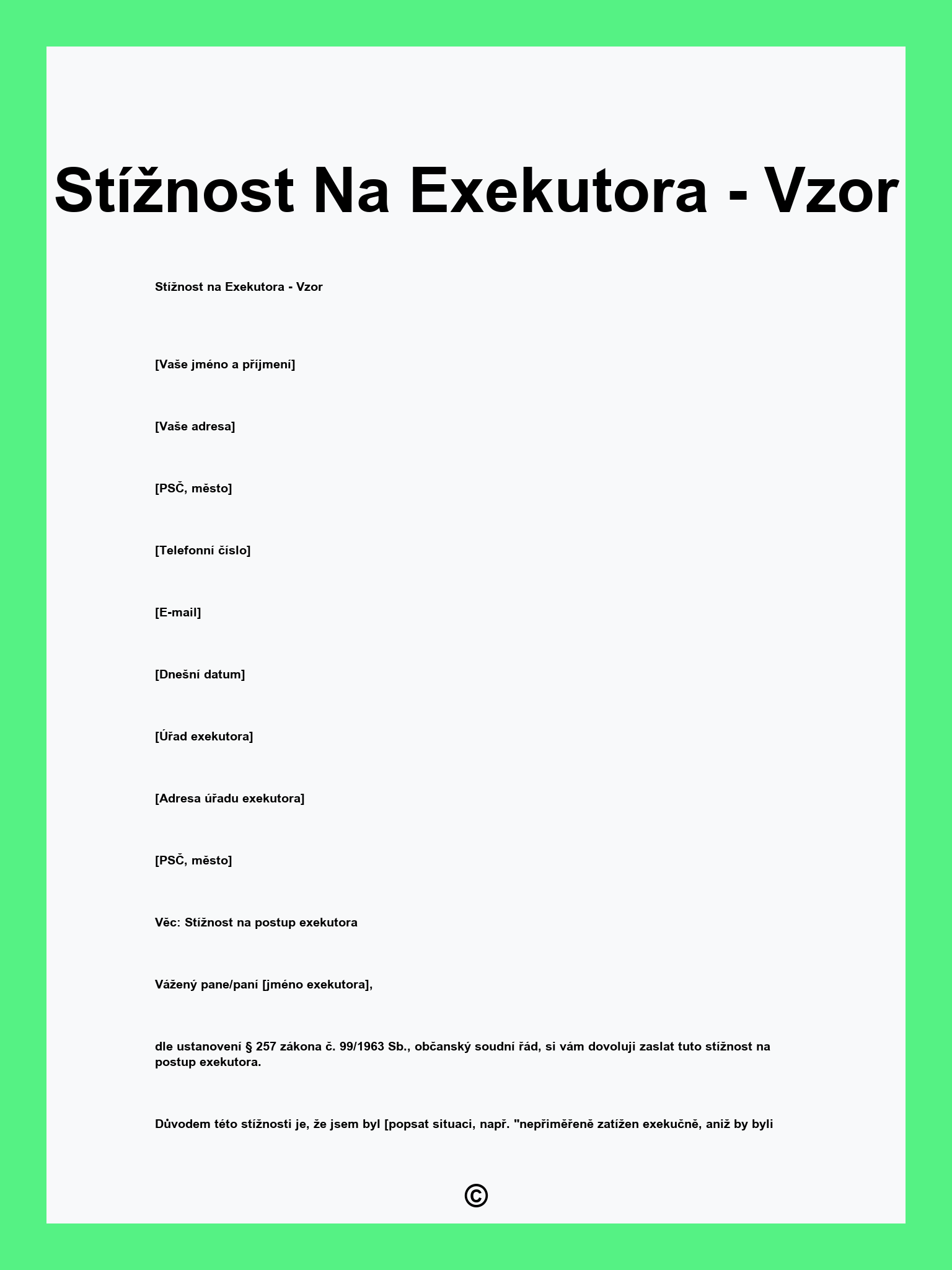 Stížnost Na Exekutora - Vzor
