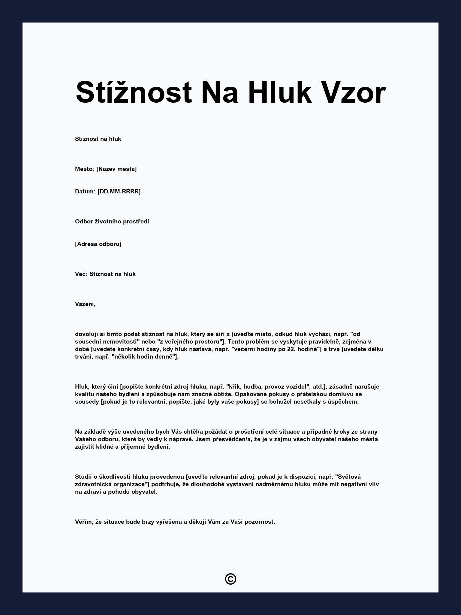 Stížnost Na Hluk Vzor