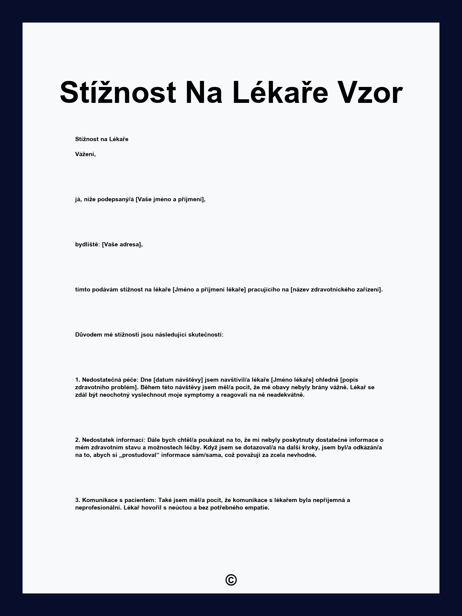 Stížnost Na Lékaře Vzor