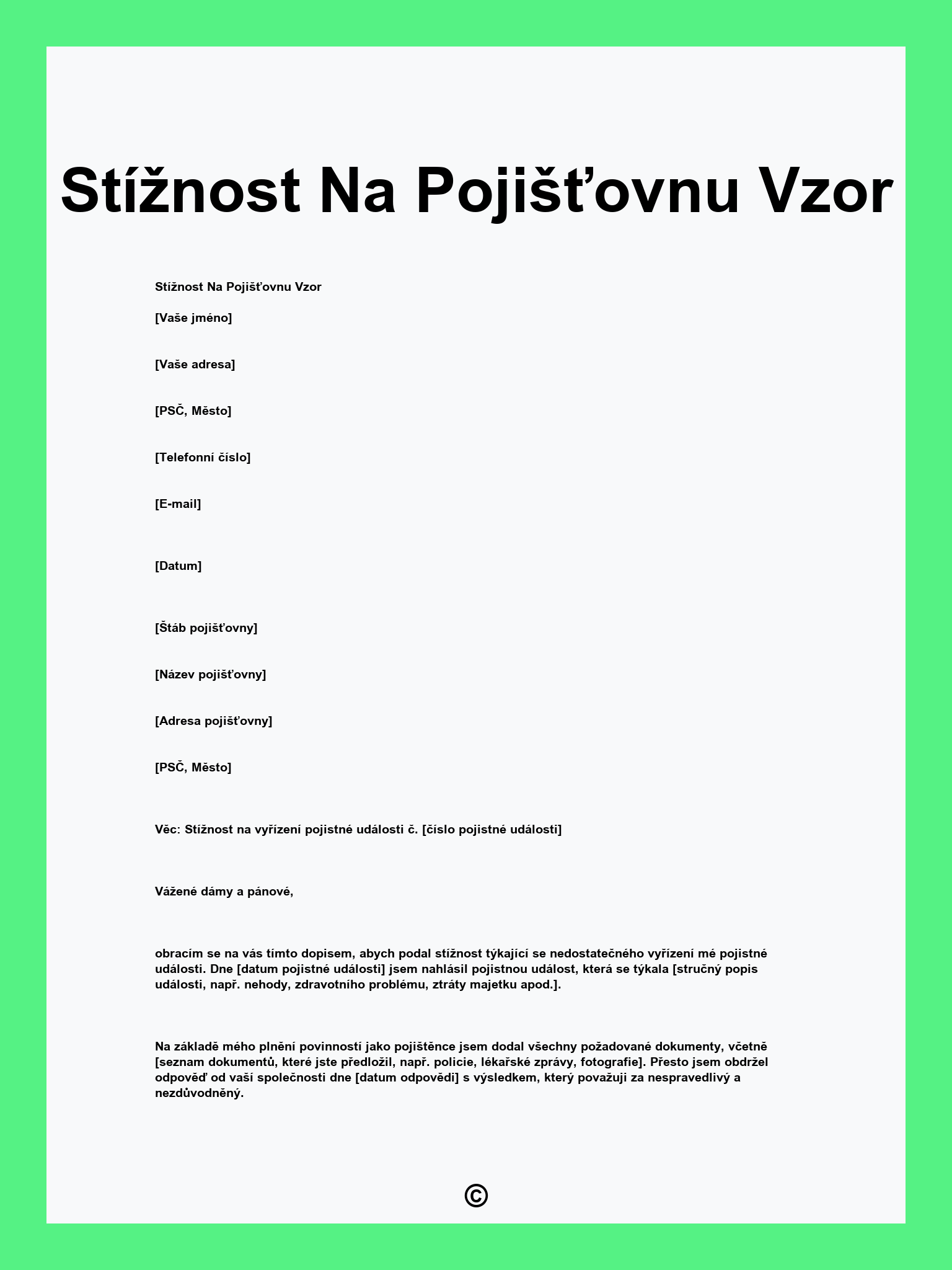 Stížnost Na Pojišťovnu Vzor