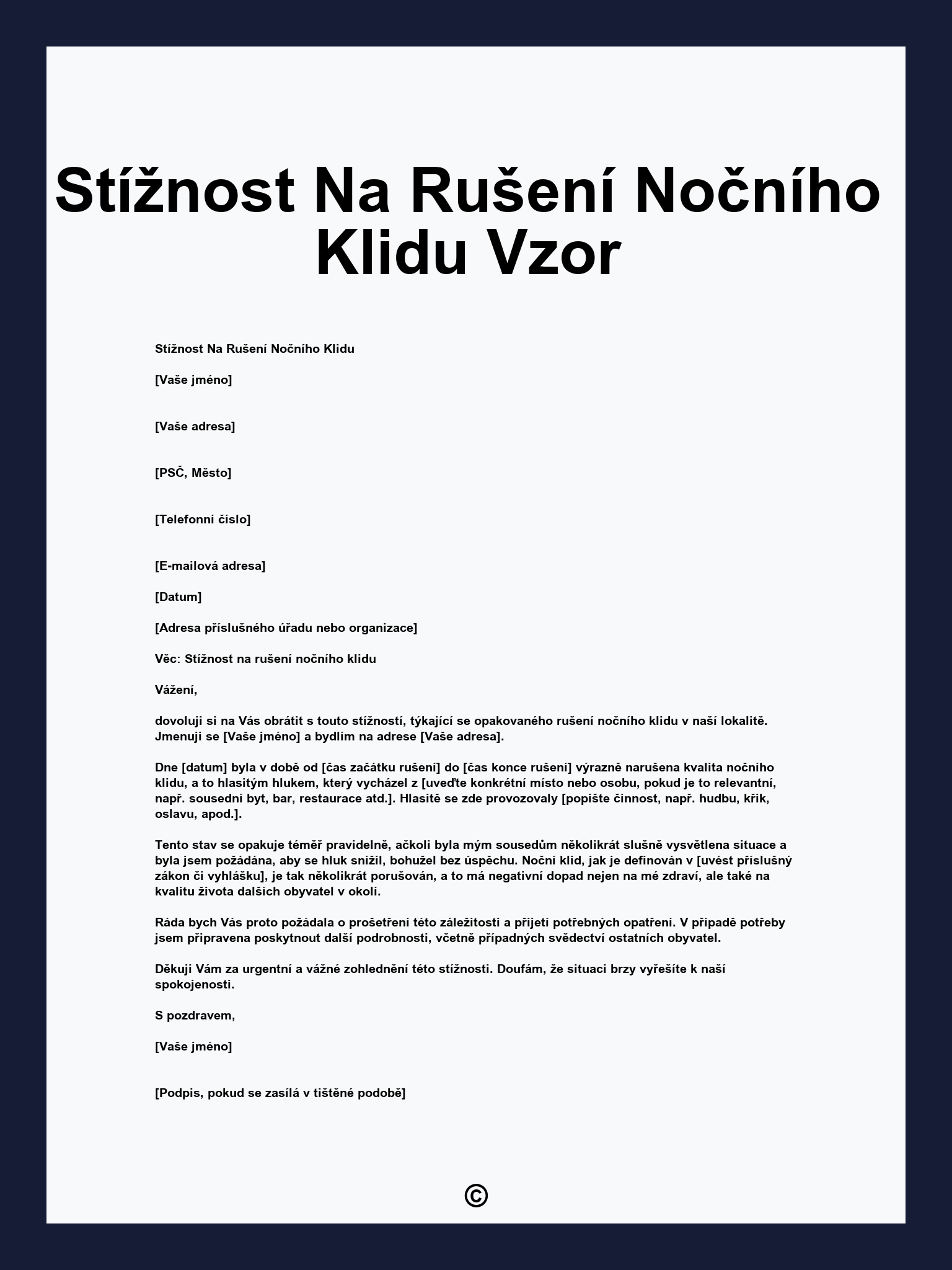 Stížnost Na Rušení Nočního Klidu Vzor