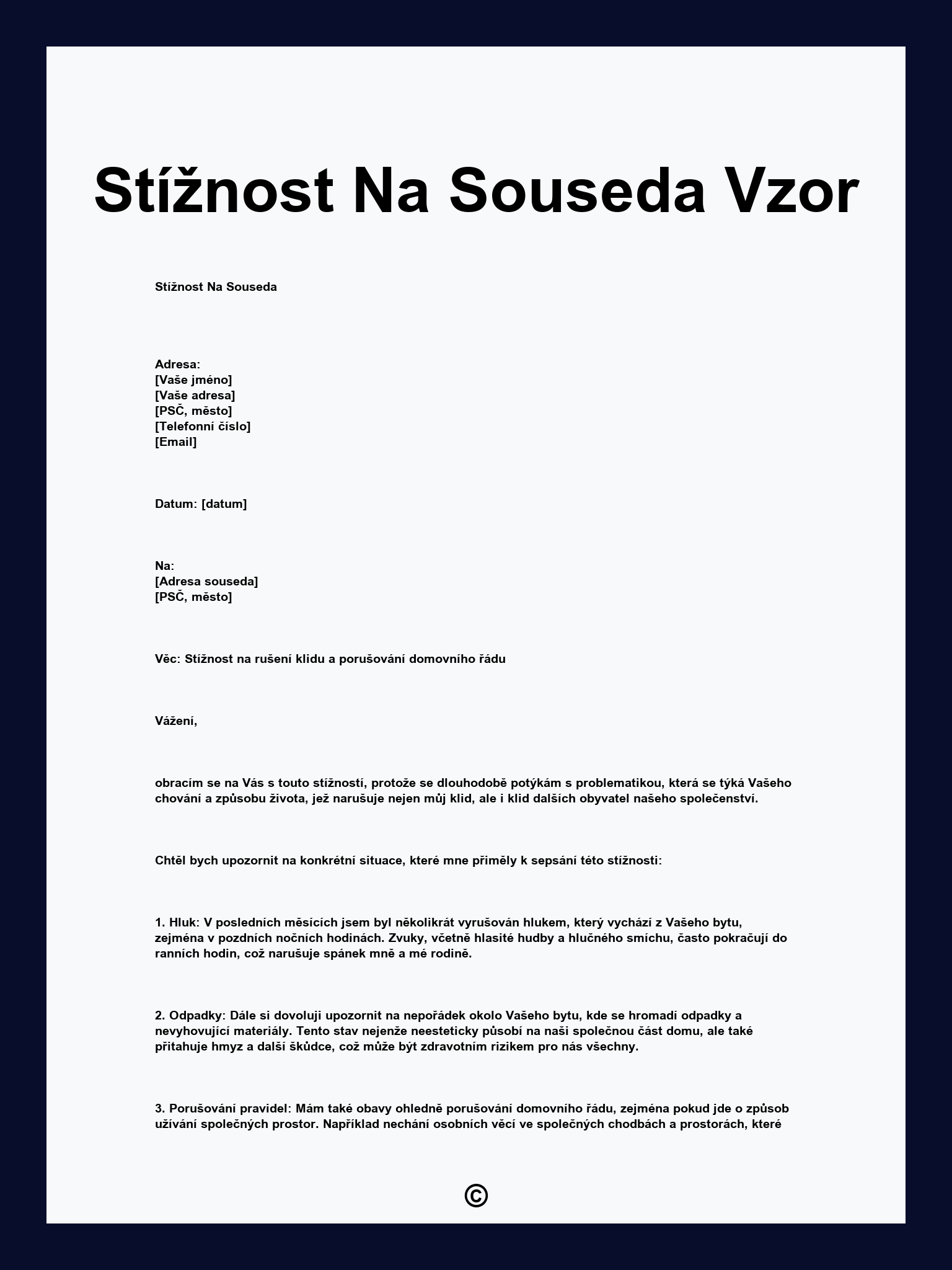 Stížnost Na Souseda Vzor