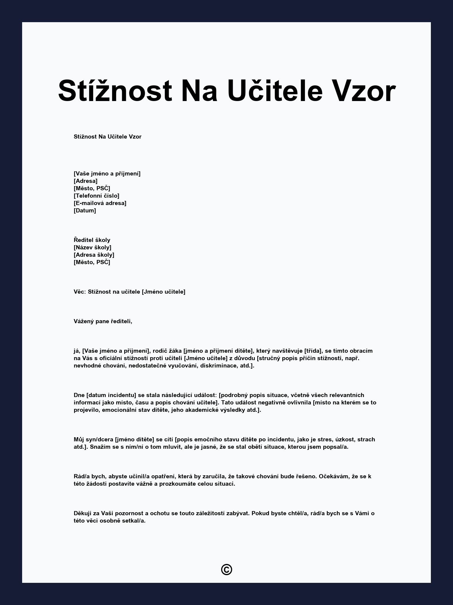 Stížnost Na Učitele Vzor