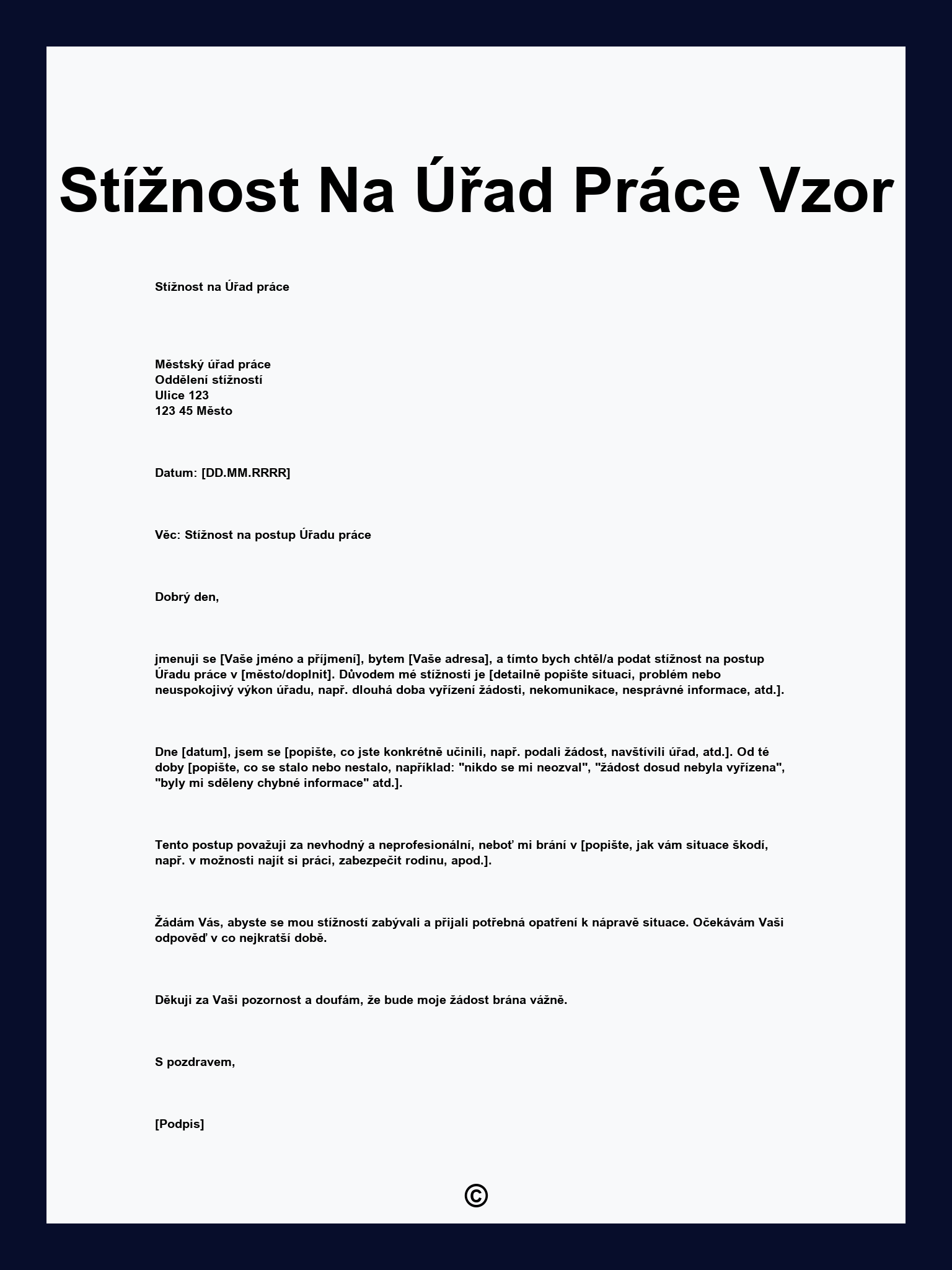 Stížnost Na Úřad Práce Vzor
