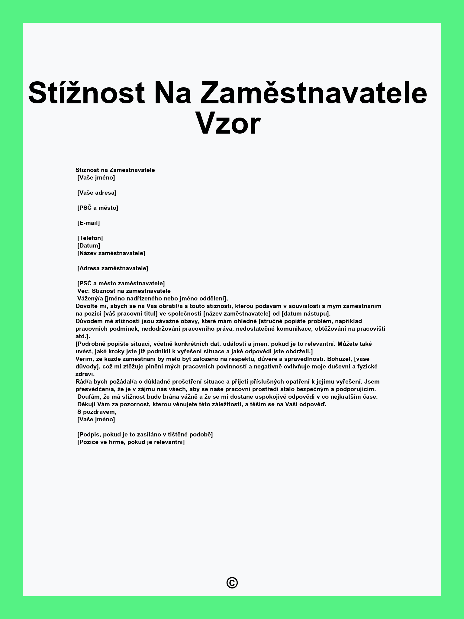 Stížnost Na Zaměstnavatele Vzor