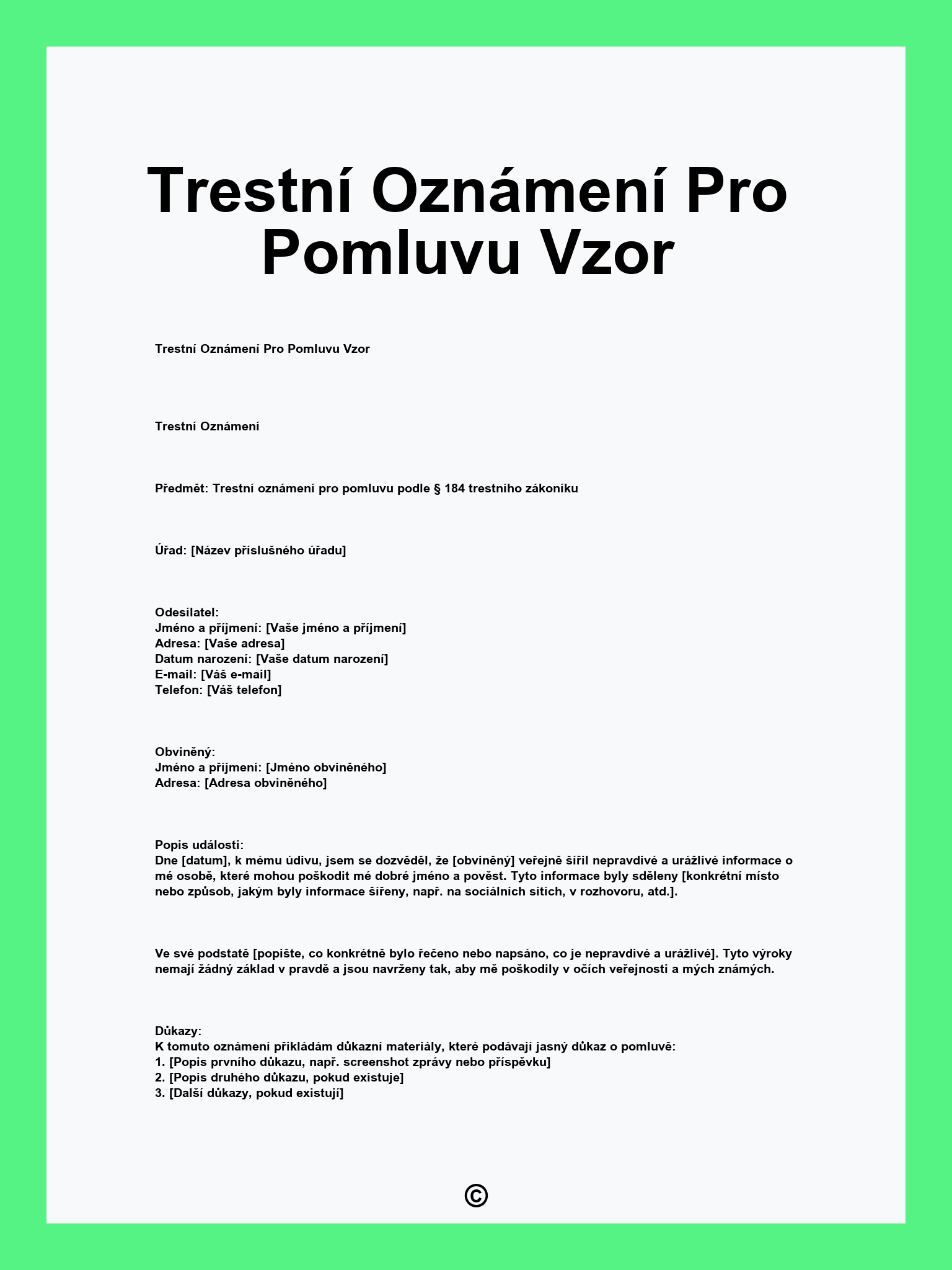 Trestní Oznámení Pro Pomluvu Vzor