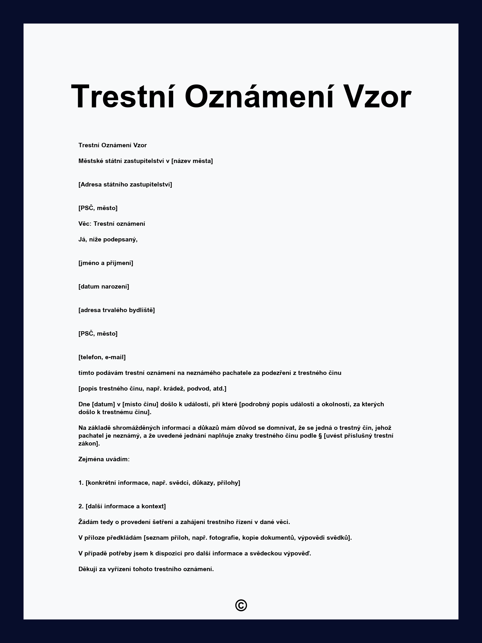 Trestní Oznámení Vzor