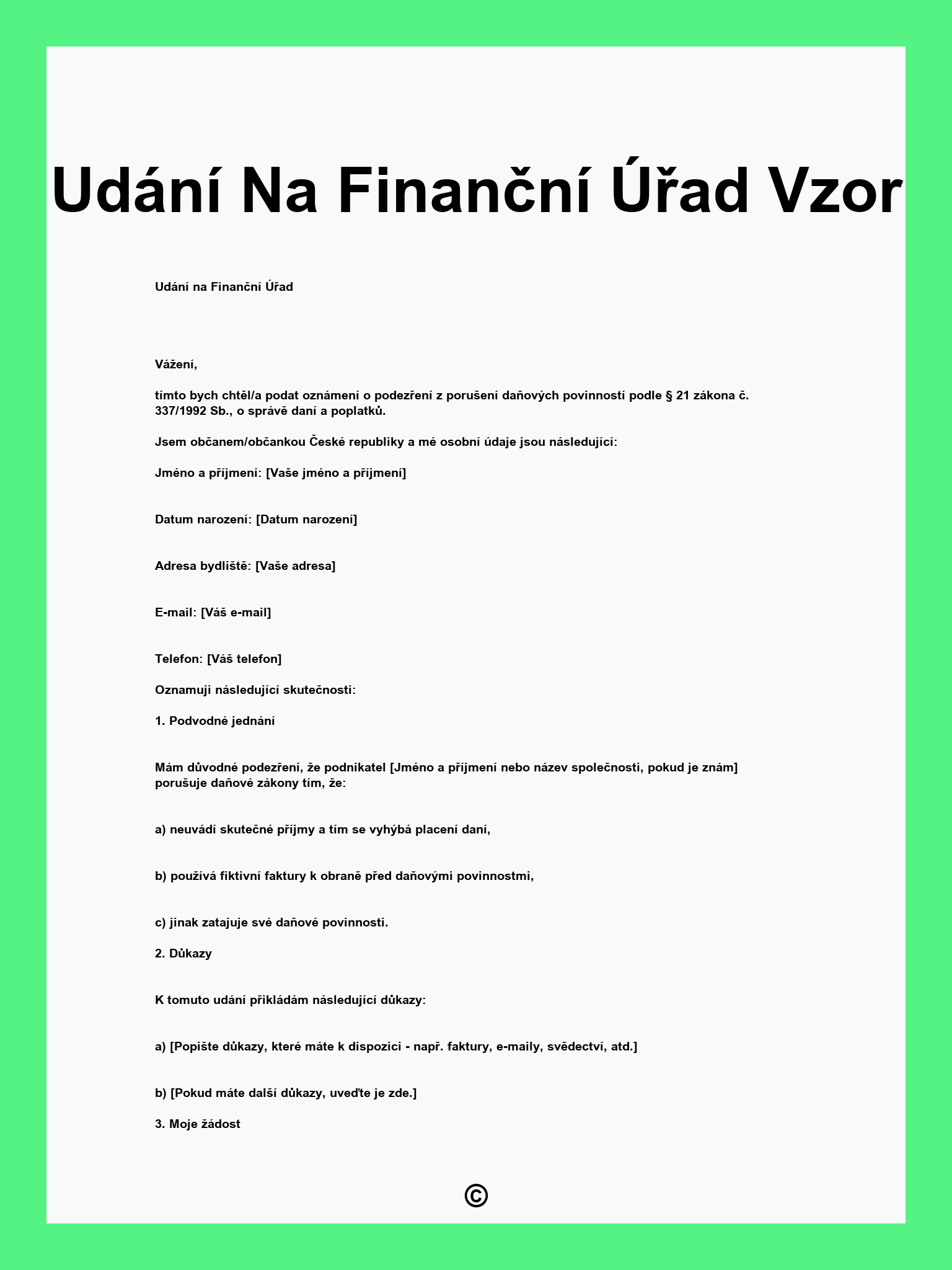 Udání Na Finanční Úřad Vzor