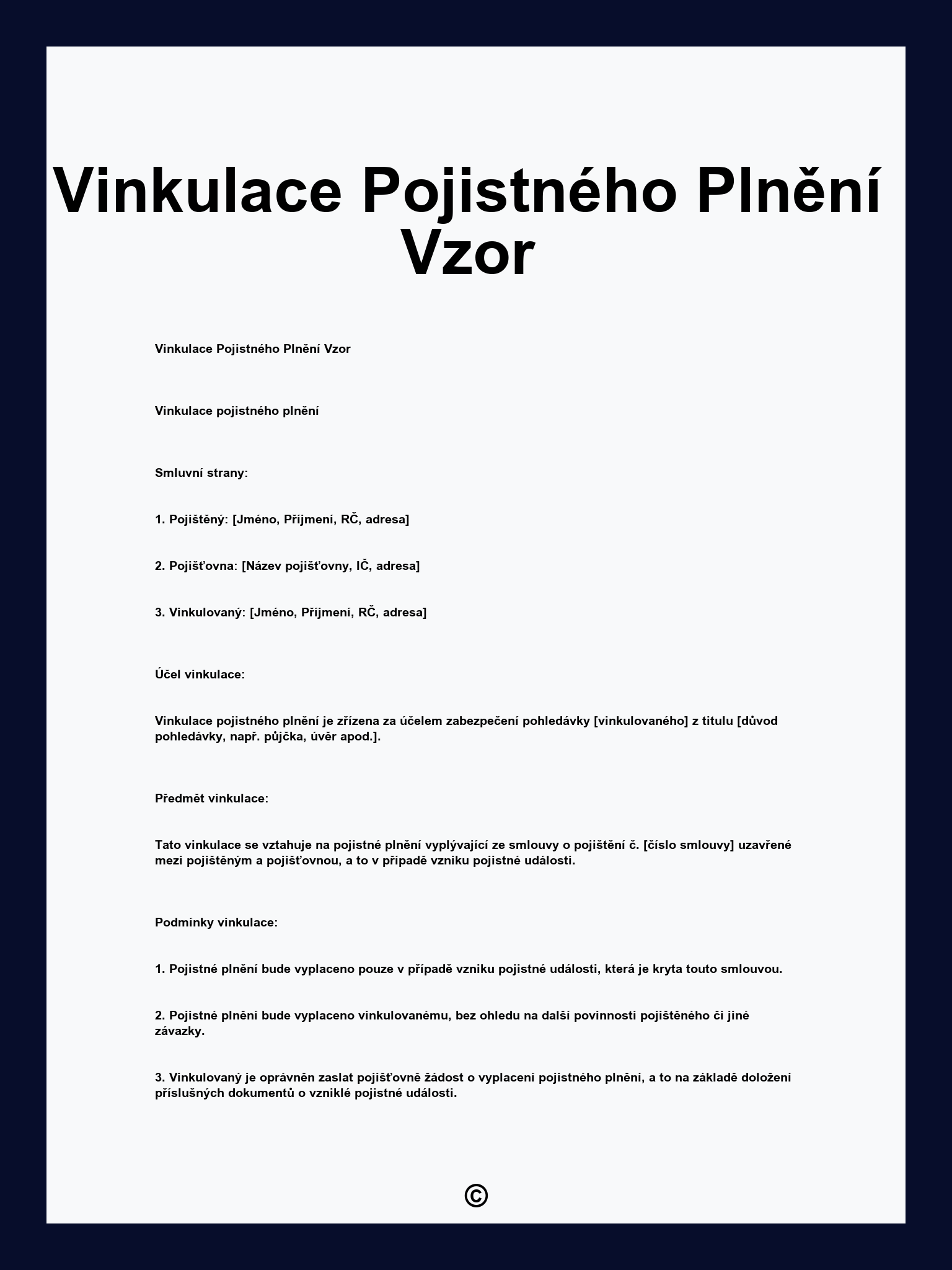 Vinkulace Pojistného Plnění Vzor