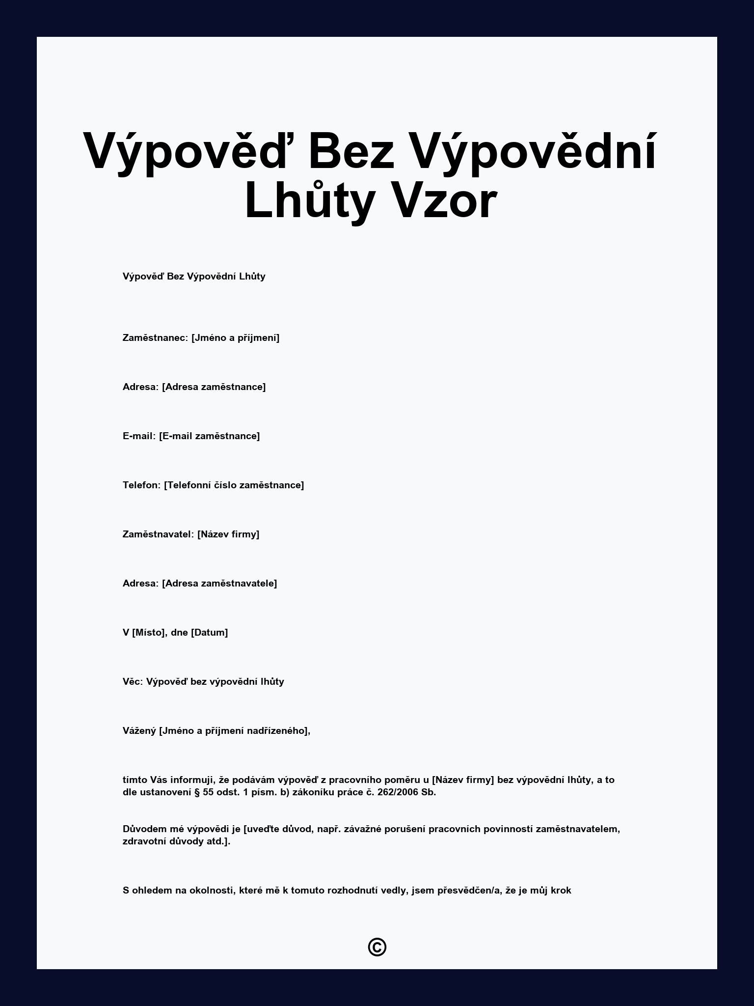 Výpověď Bez Výpovědní Lhůty Vzor