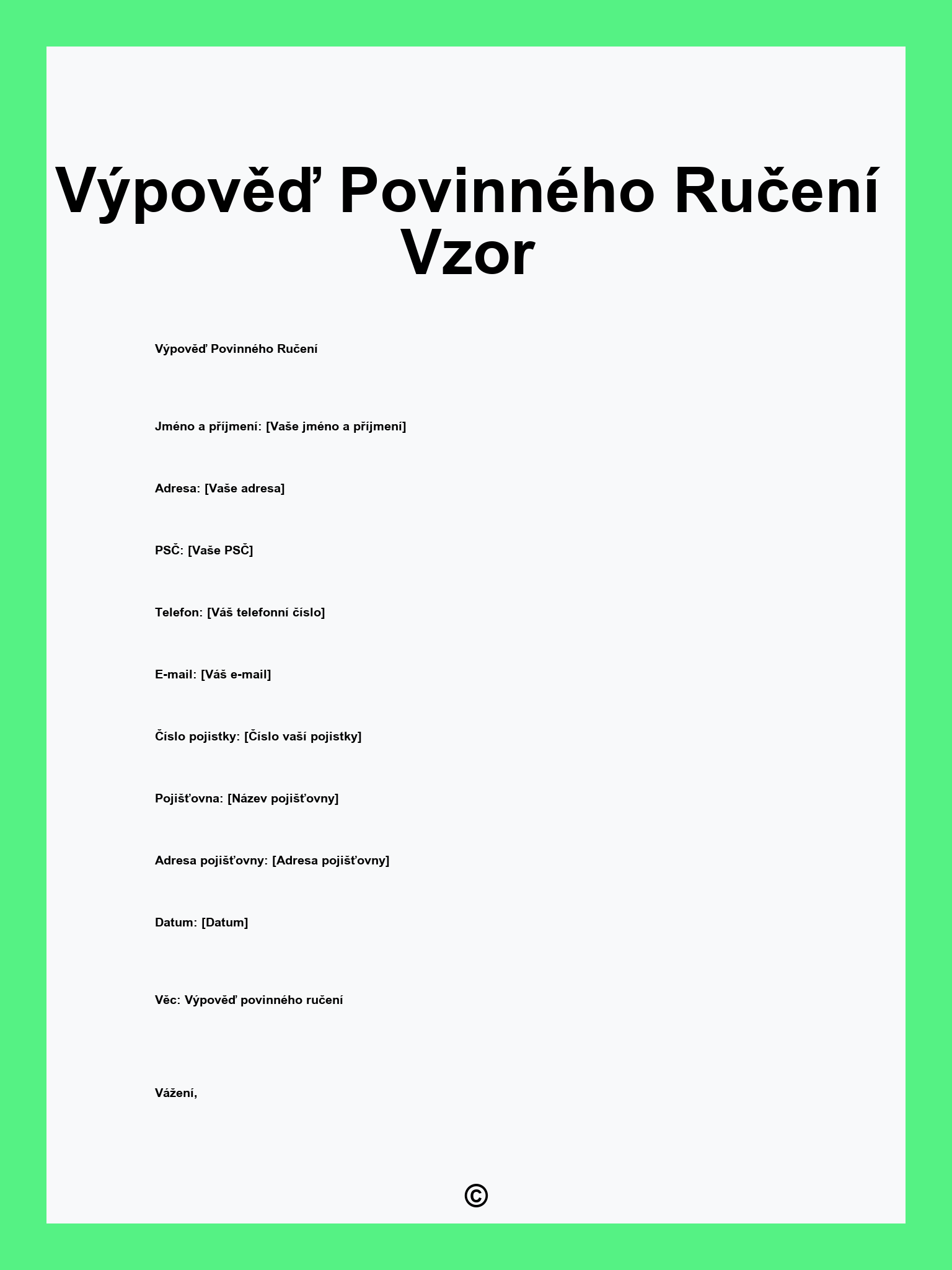 Výpověď Povinného Ručení Vzor