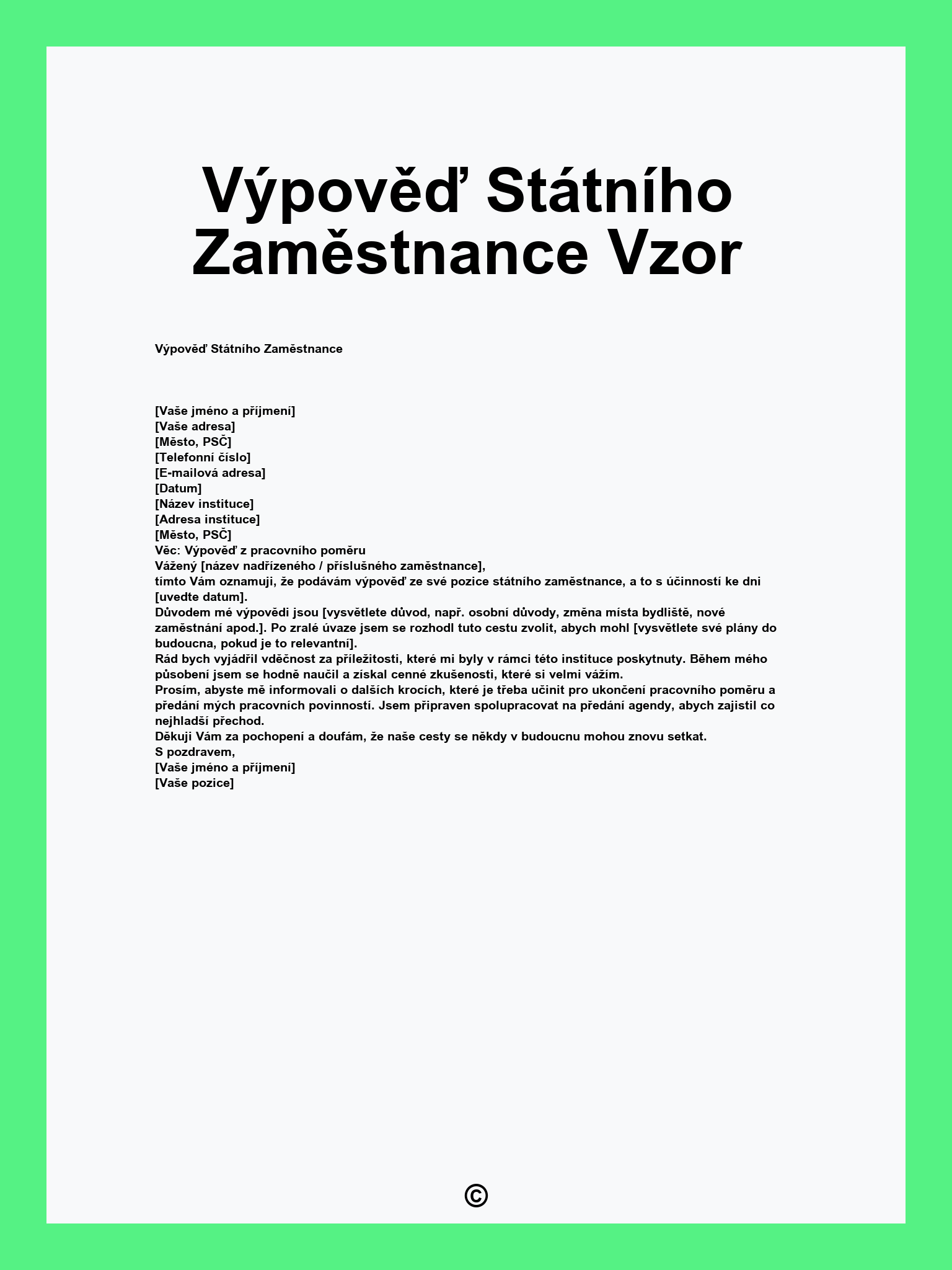 Výpověď Státního Zaměstnance Vzor