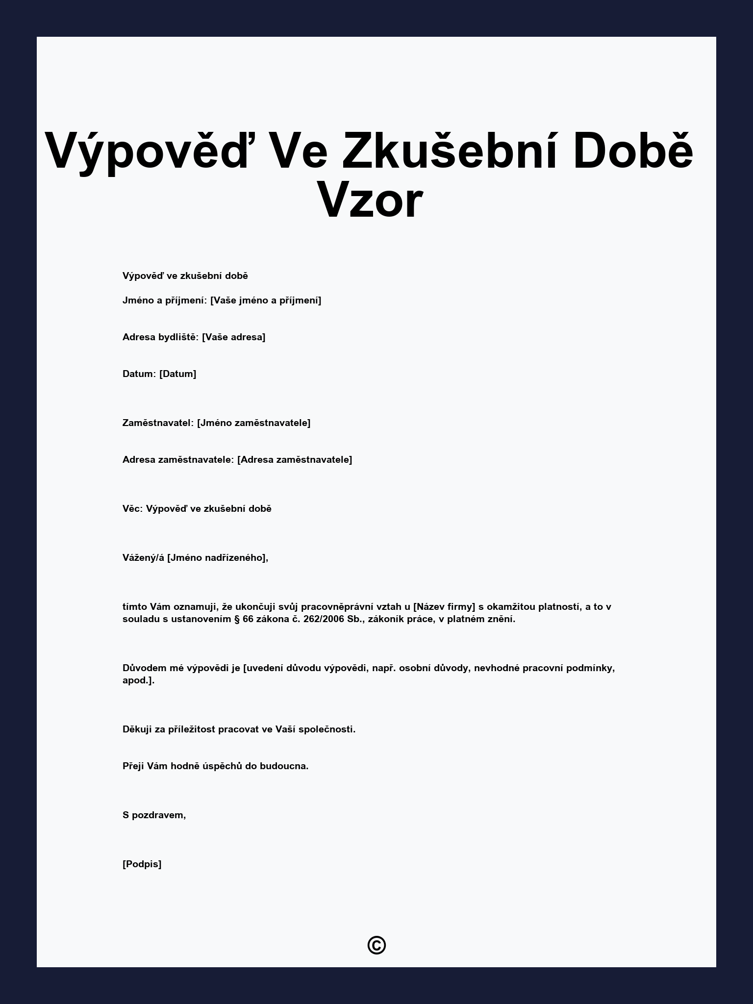 Výpověď Ve Zkušební Době Vzor