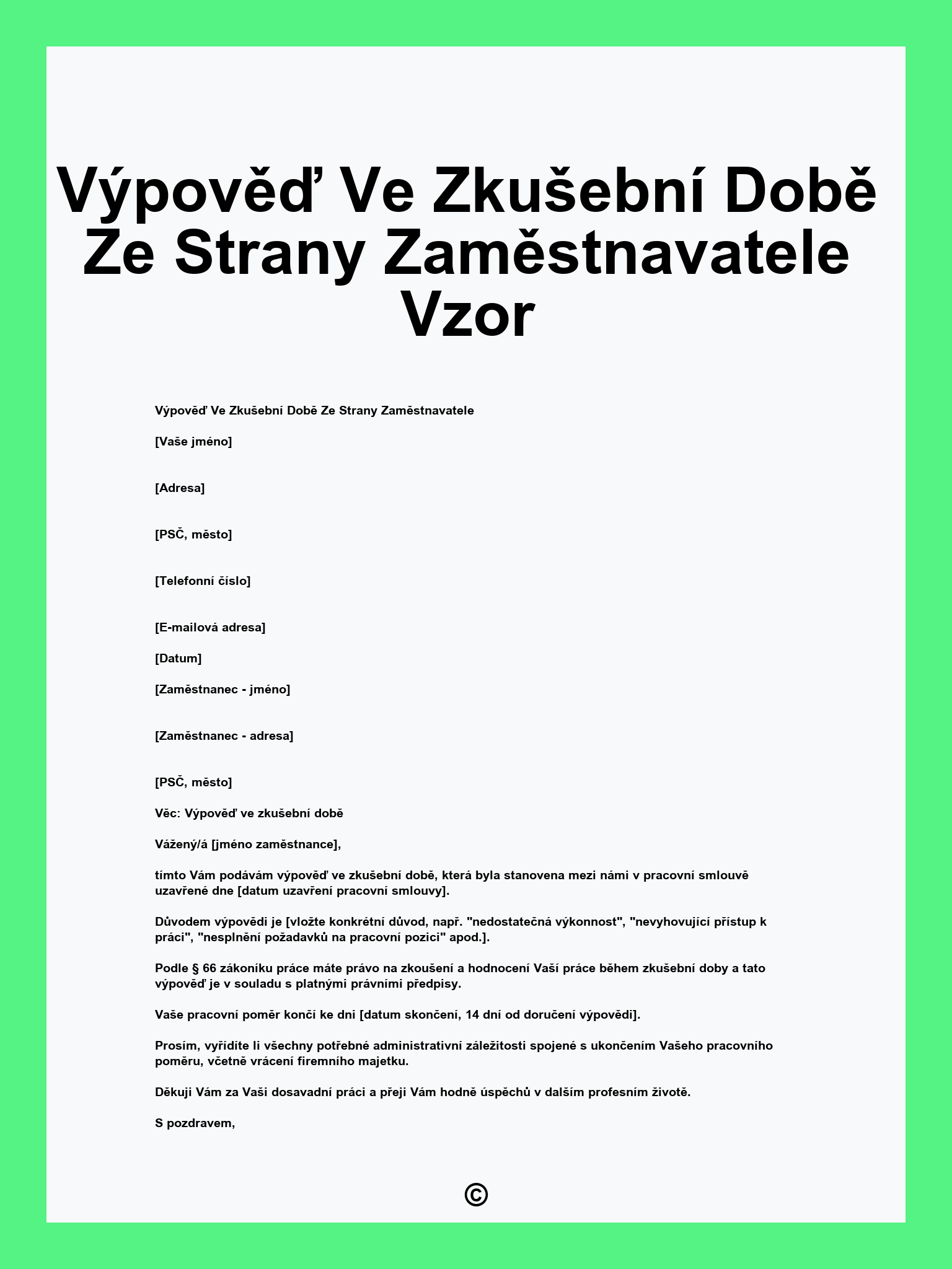 Výpověď Ve Zkušební Době Ze Strany Zaměstnavatele Vzor