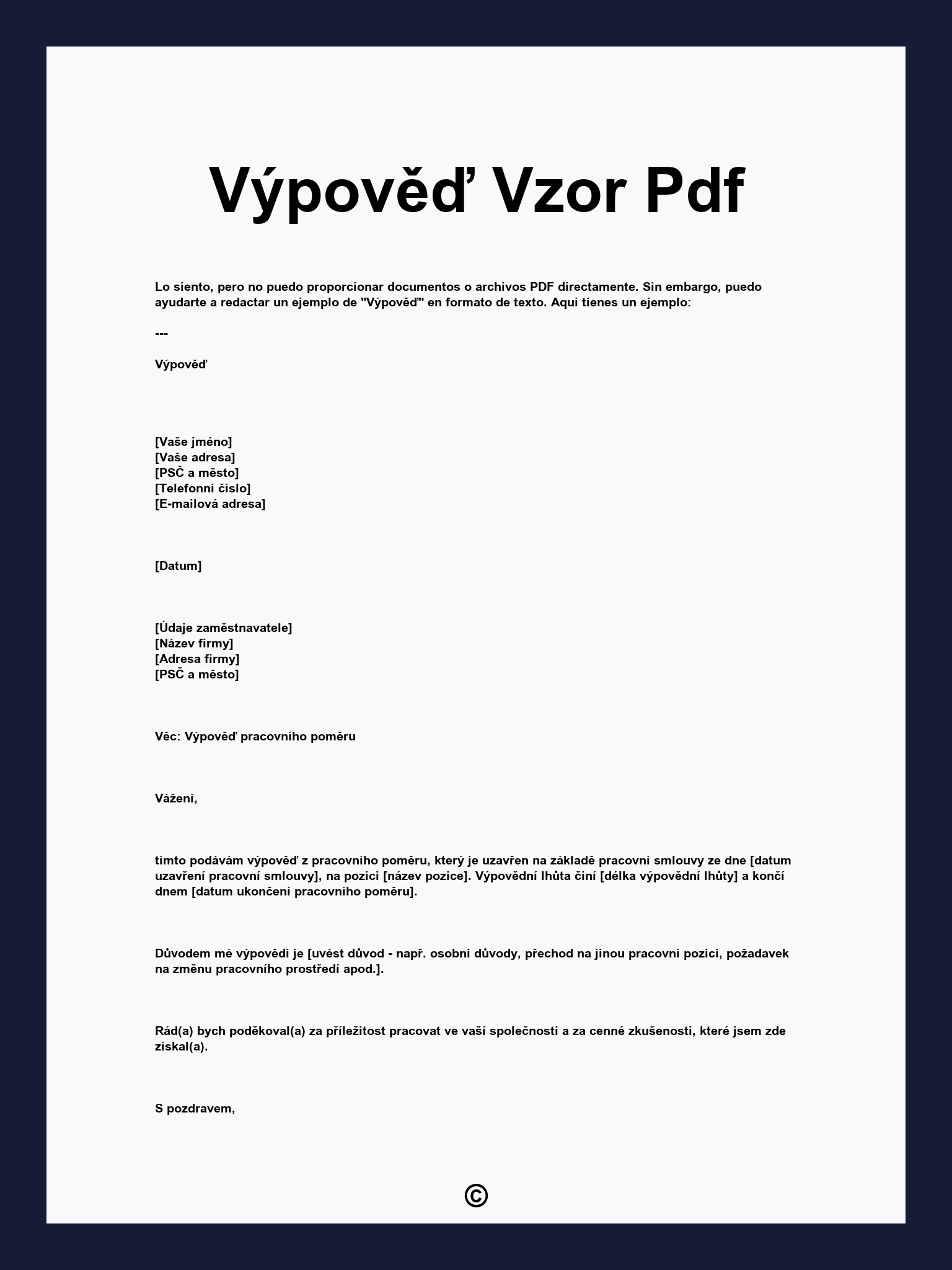 Výpověď Vzor Pdf