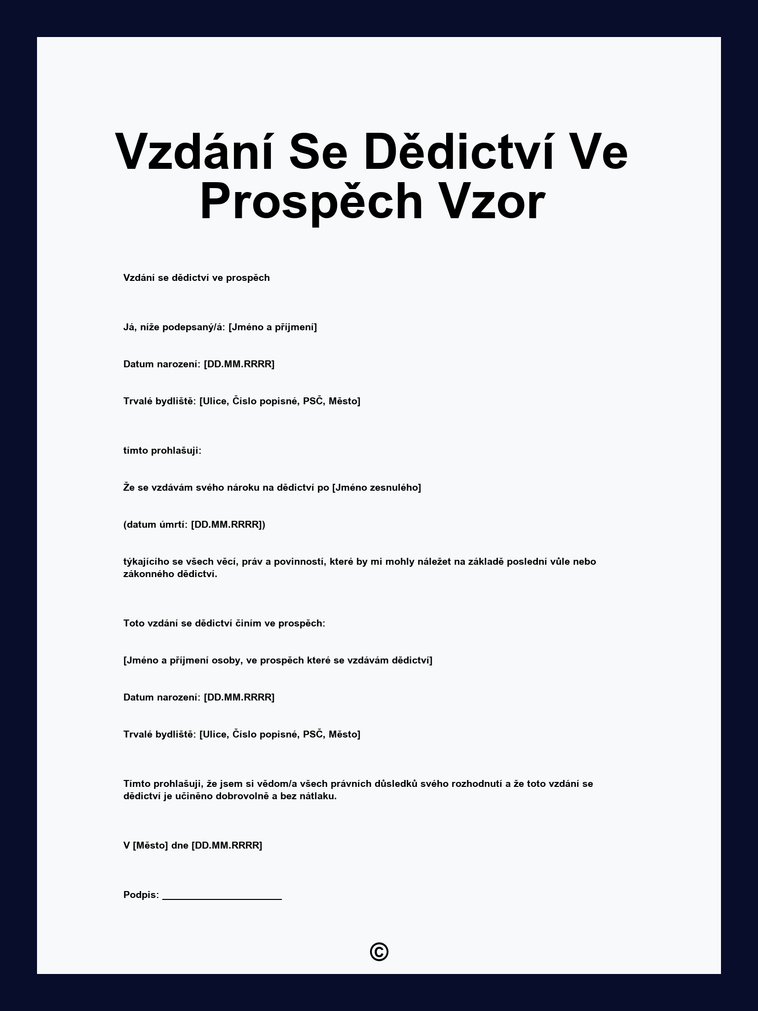 Vzdání Se Dědictví Ve Prospěch Vzor