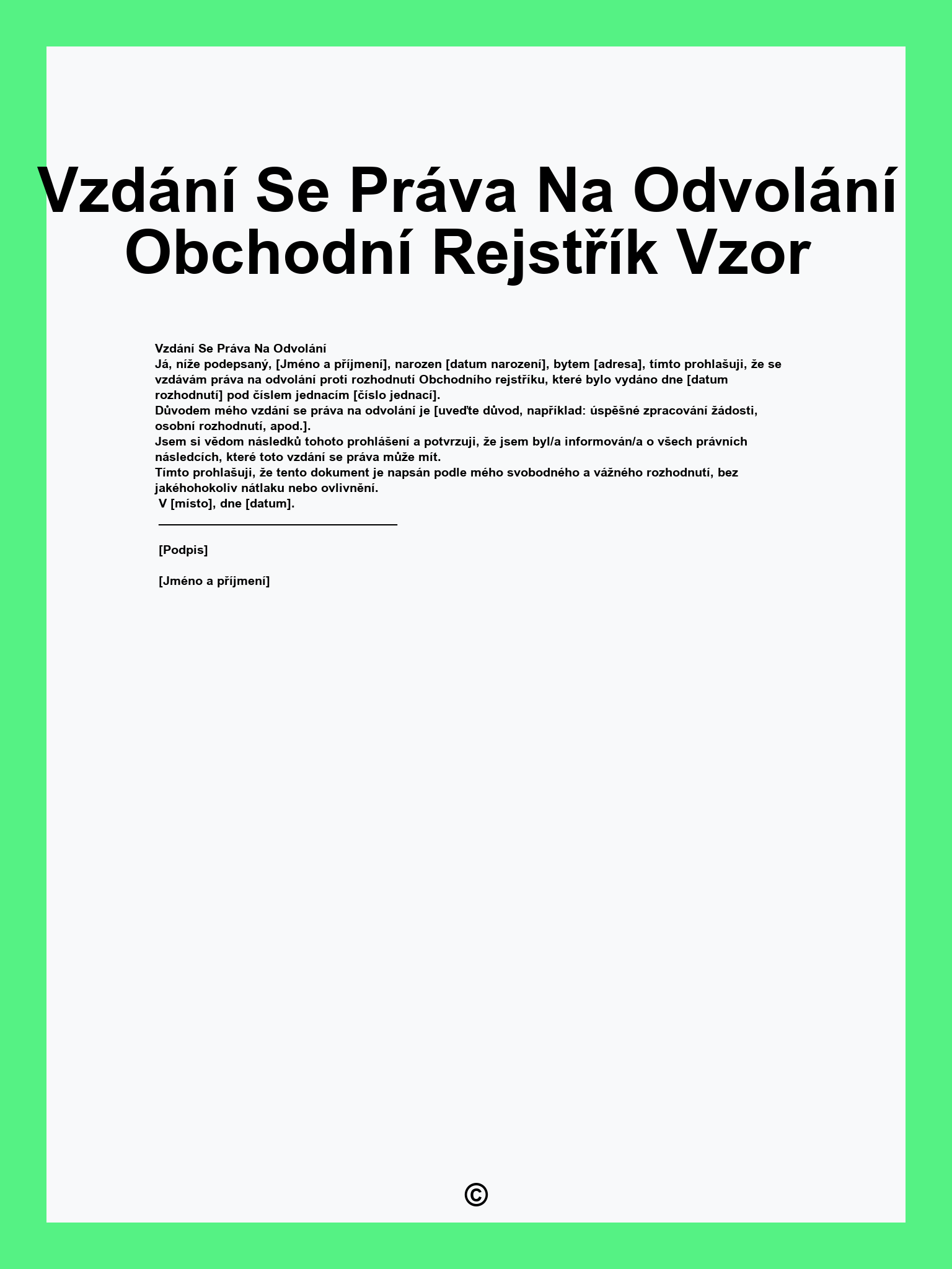 Vzdání Se Práva Na Odvolání Obchodní Rejstřík Vzor