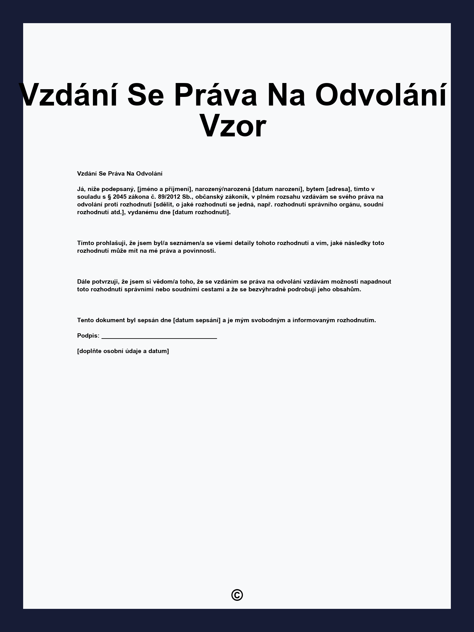 Vzdání Se Práva Na Odvolání Vzor