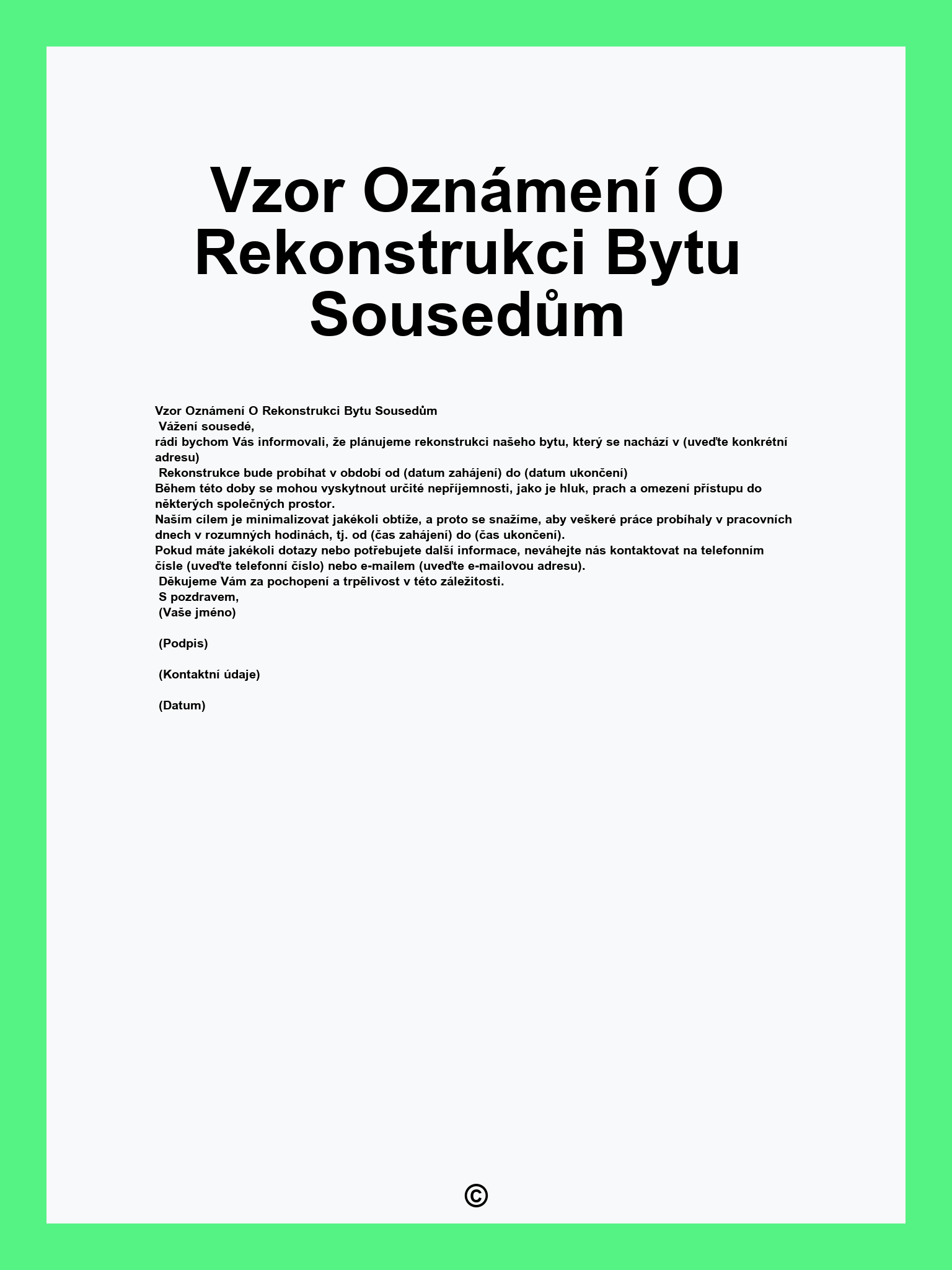 Vzor Oznámení O Rekonstrukci Bytu Sousedům